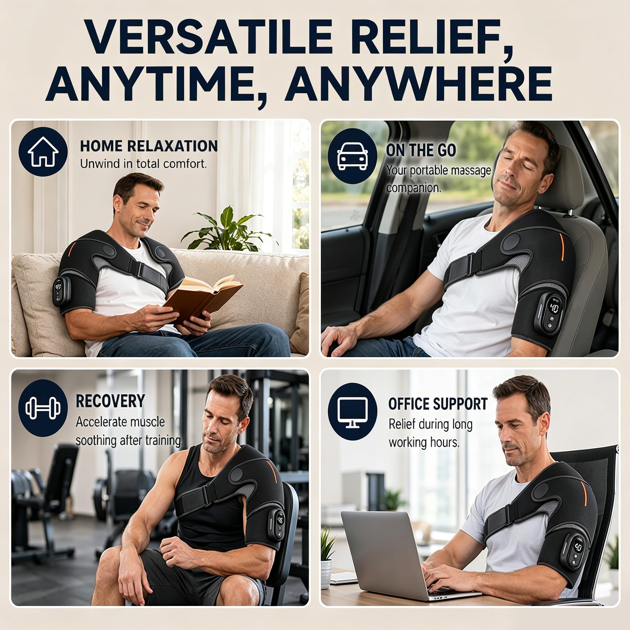 Schulter Massagegerät, Triple Methode Schultermassage Gerät mit Wärme | Elektrische Massagegerät mit 5 Heizstufen & 5 Vibration, 5000mAh-Batterie, Fernbedienung, 3-Gang-Timer, Geschenke für Männer