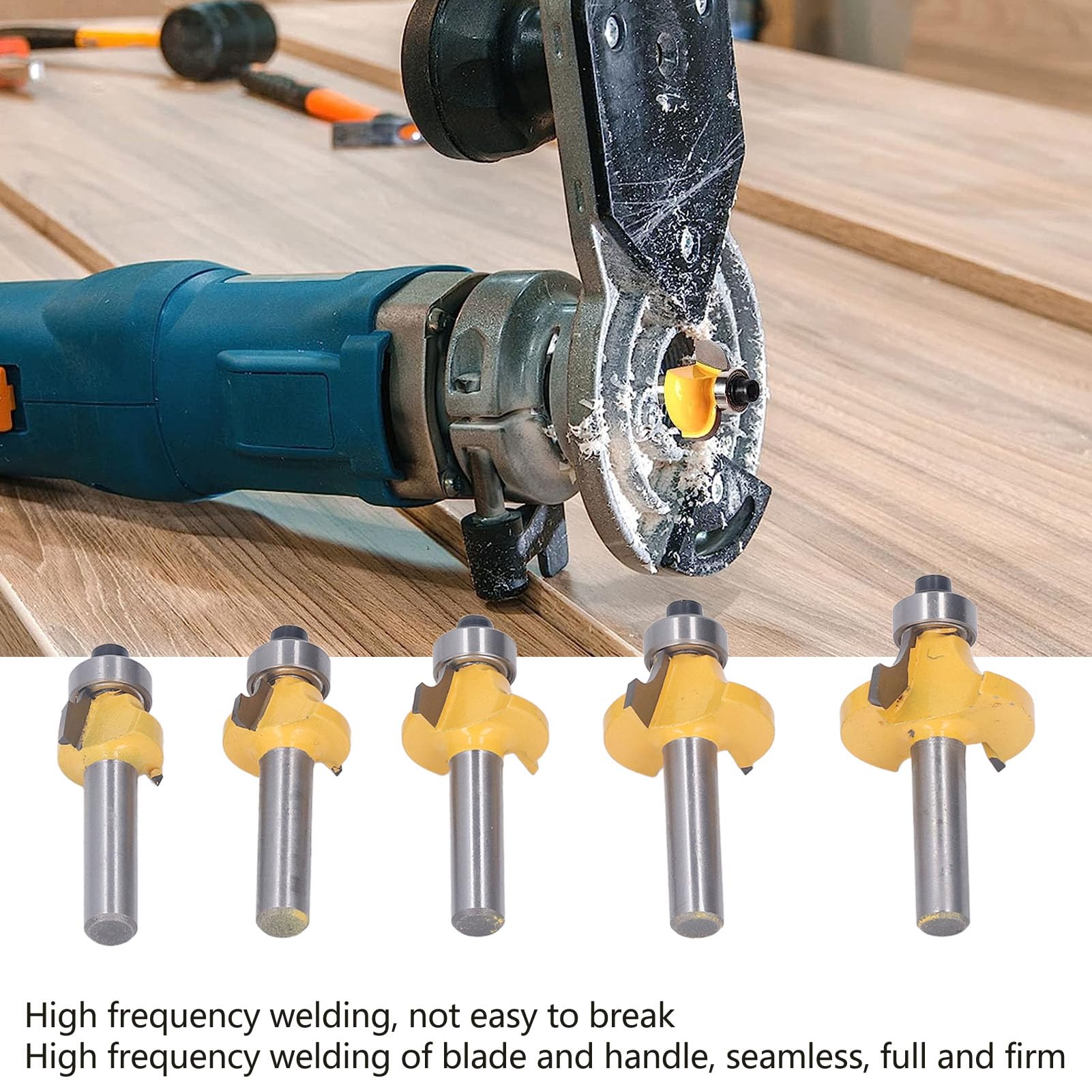 5 Pcs Round Over Router Bit Set, 8mm Shank Carbide Corner Rounding Router Bit, Woodworking Milling with Heat Coating, Multi Purpose Router Bits for Softwood,