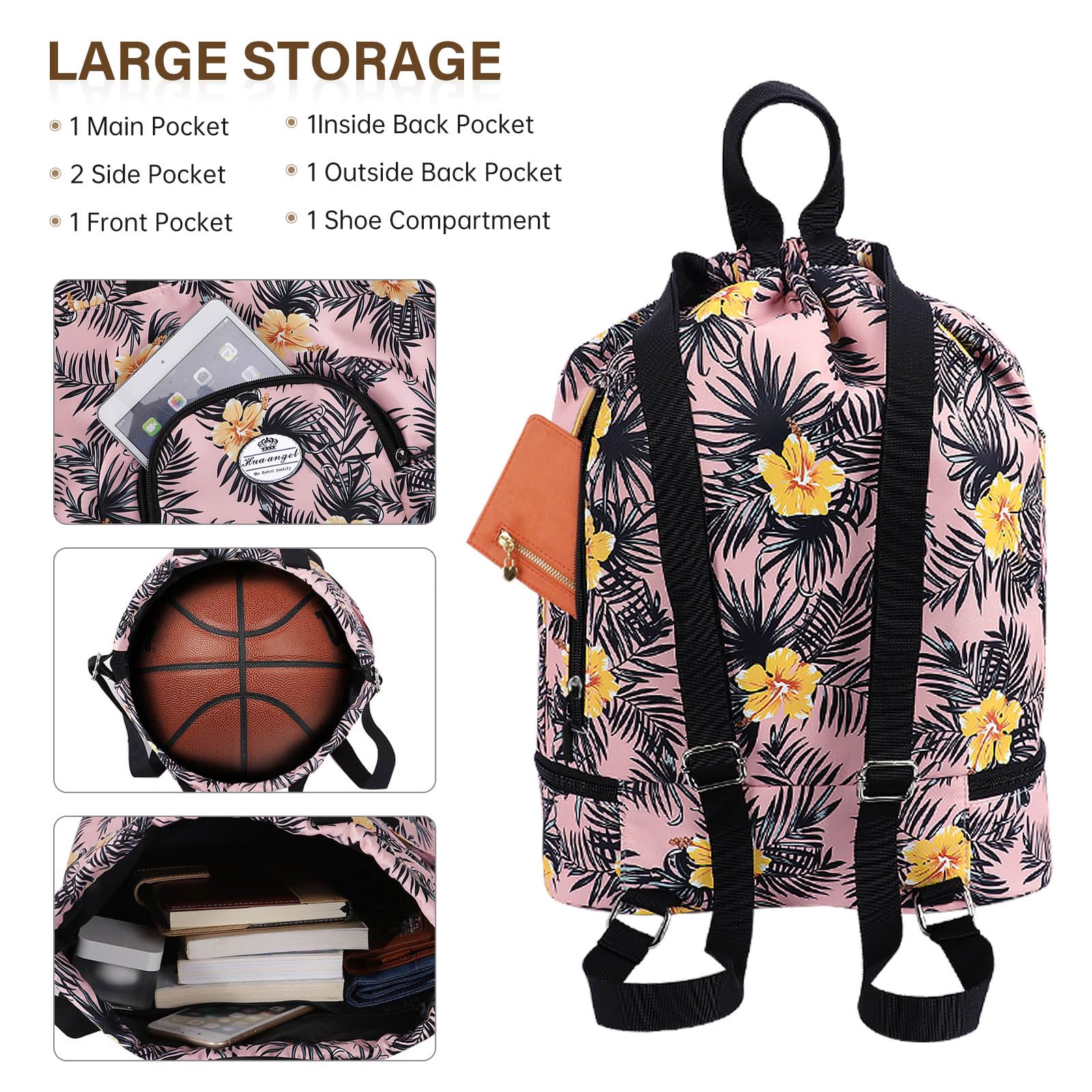 HUA ANGEL Unisex Drawstring Backpack Sports Gym Bag Drawstring Bag Weekend Daypack With Shoe Compartment for Women Men Basketball Football Outdoor Fitness Yoga Swimming Beach - Image 3