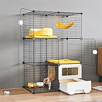 Oneluck 3-Tier Cat Playpen with Litter Box - Indoor Metal Wire Cage for 1-2 Kittens, Safe Platforms & Ramps, Easy DIY Assembly