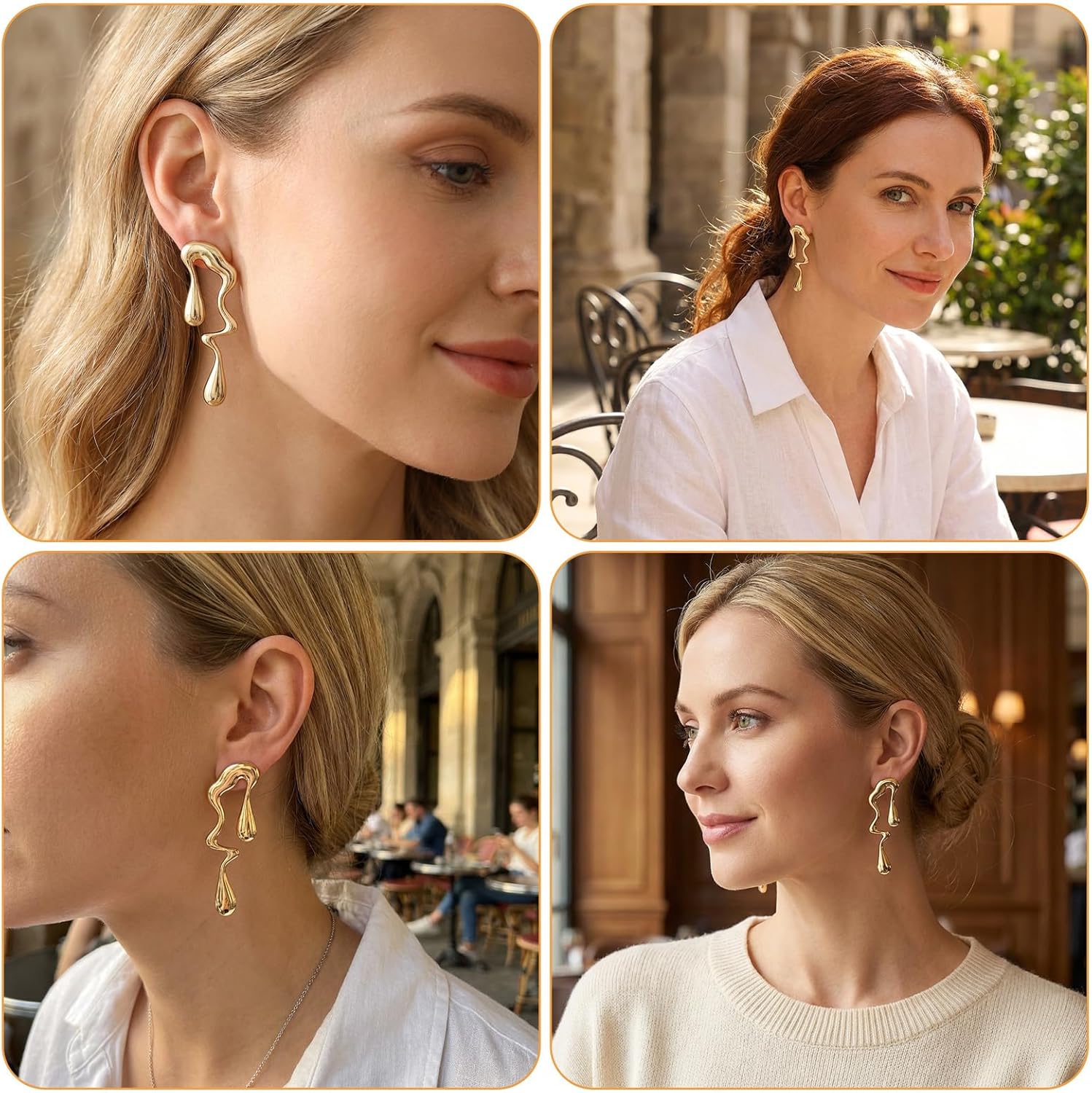 Irregular Waterdrop Earrings for Women 14K Gold Plated Chunky Statement Drop Earrings Liquid Teardrop Boho Dangle Hoop Geometric Metal Earring Thick Dangle Asymmetrical Drop Trendy Jewelry Gift - Image 6