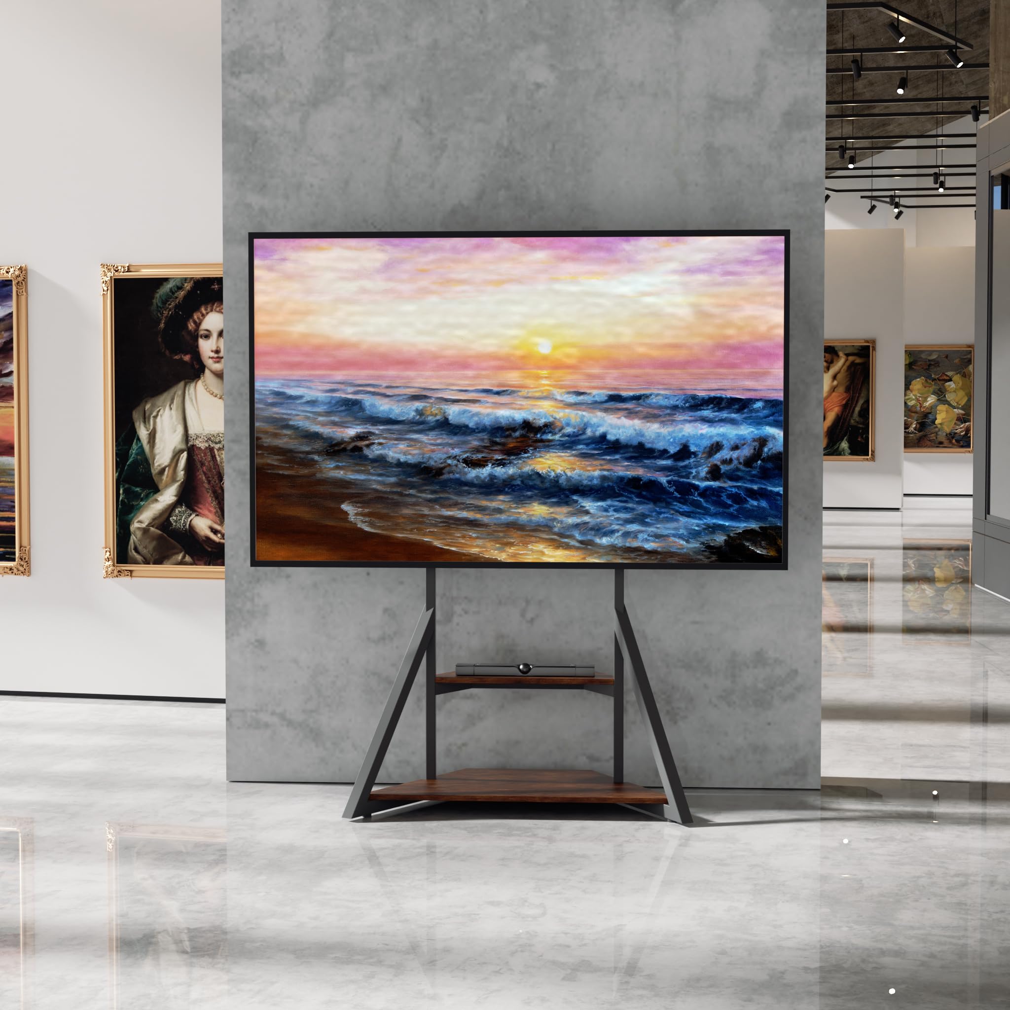 UNHO Supporto TV da Terra: Mobile Supporto TV da Pavimento Ripiani Legno Bello Design Porta TV da Terra per 40-75 Pollici Regolabile in Altezza Max VESA 600x400mm Portata 80kg