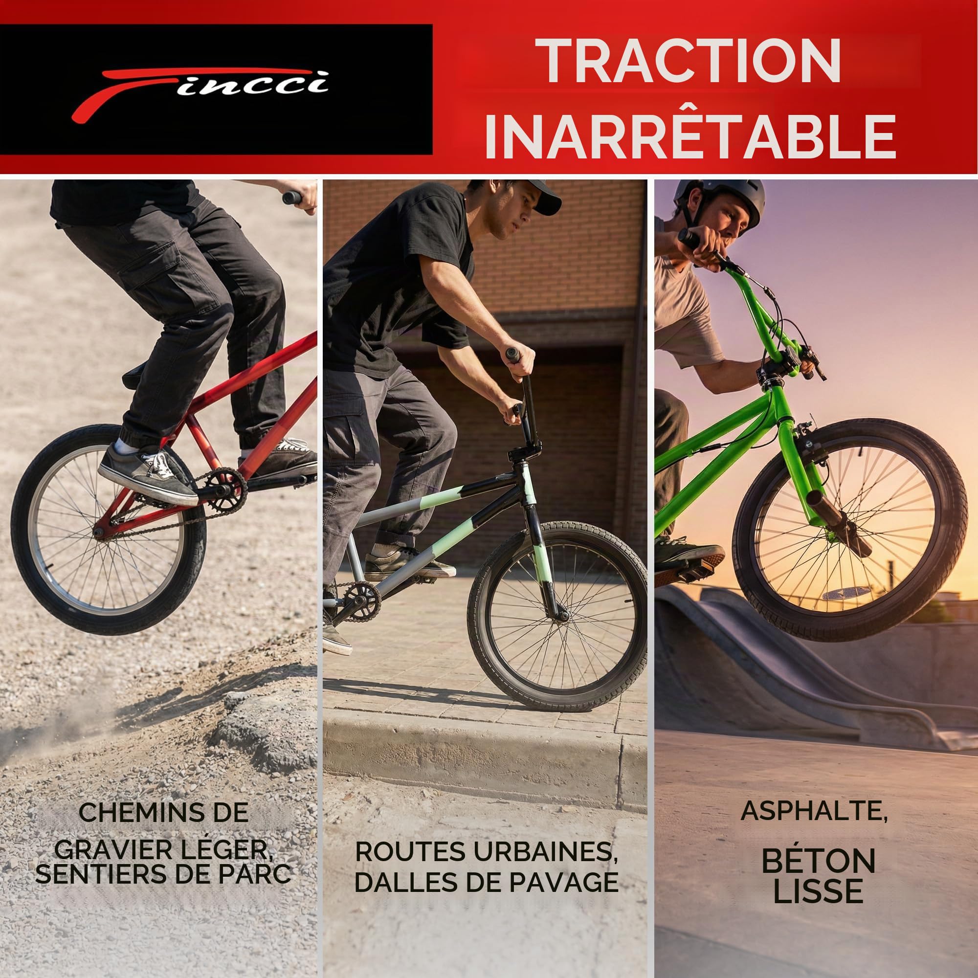 Fincci Pneu BMX 20 Pouces 20x2.10 ETRTO 56-406 Kit avec Chambre Schrader | Pneu Pliable avec Protection Anti-Crevaison Nylon de 2.5 mm et Carcasse 27 TPI pour Tricycle, Route et BMX Freestyle