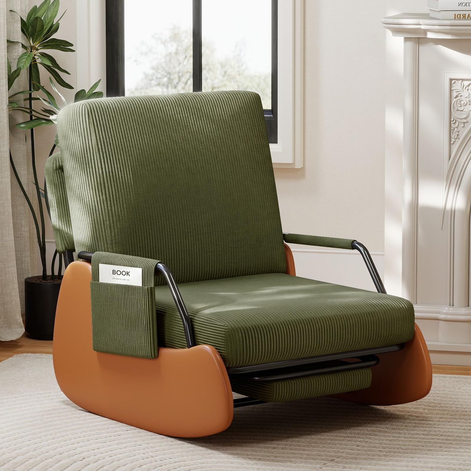Schaukelstuhl mit Fußstütze, Schaukelsessel mit Verstellbare Rückenlehne, Gepolsterter Breiter Relaxsessel Relaxstuhl Sessel mit Seitentaschen für Wohnzimmer Schlafzimmer, Grün