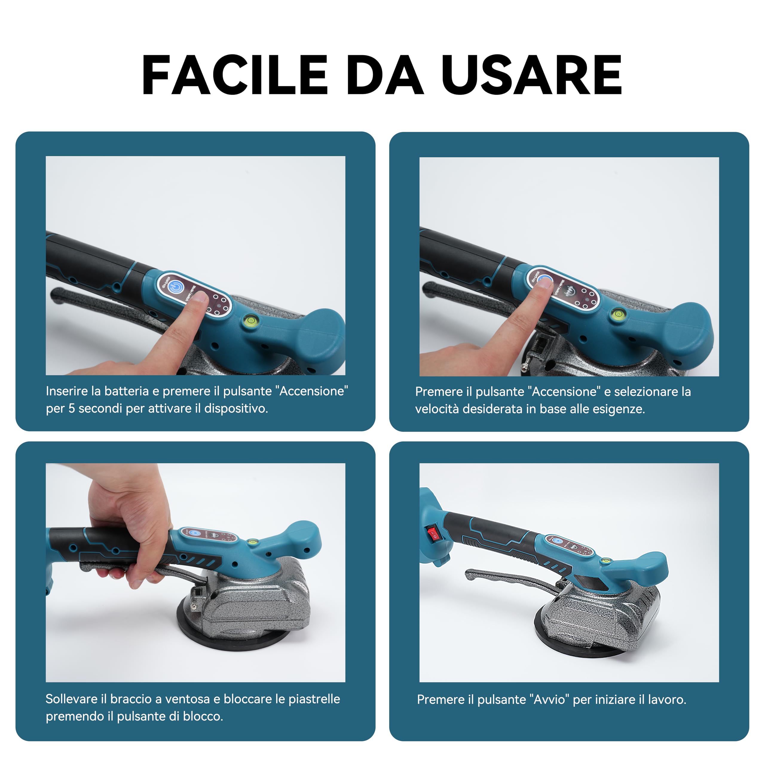 Vibratore professionale per piastrelle per sistema Makita da 18 V – 100 kg di forza adesiva, 13 cm di velocità, ideale per ceramica, pietra naturale e vetro (30 – 260 cm) – batteria non inclusa