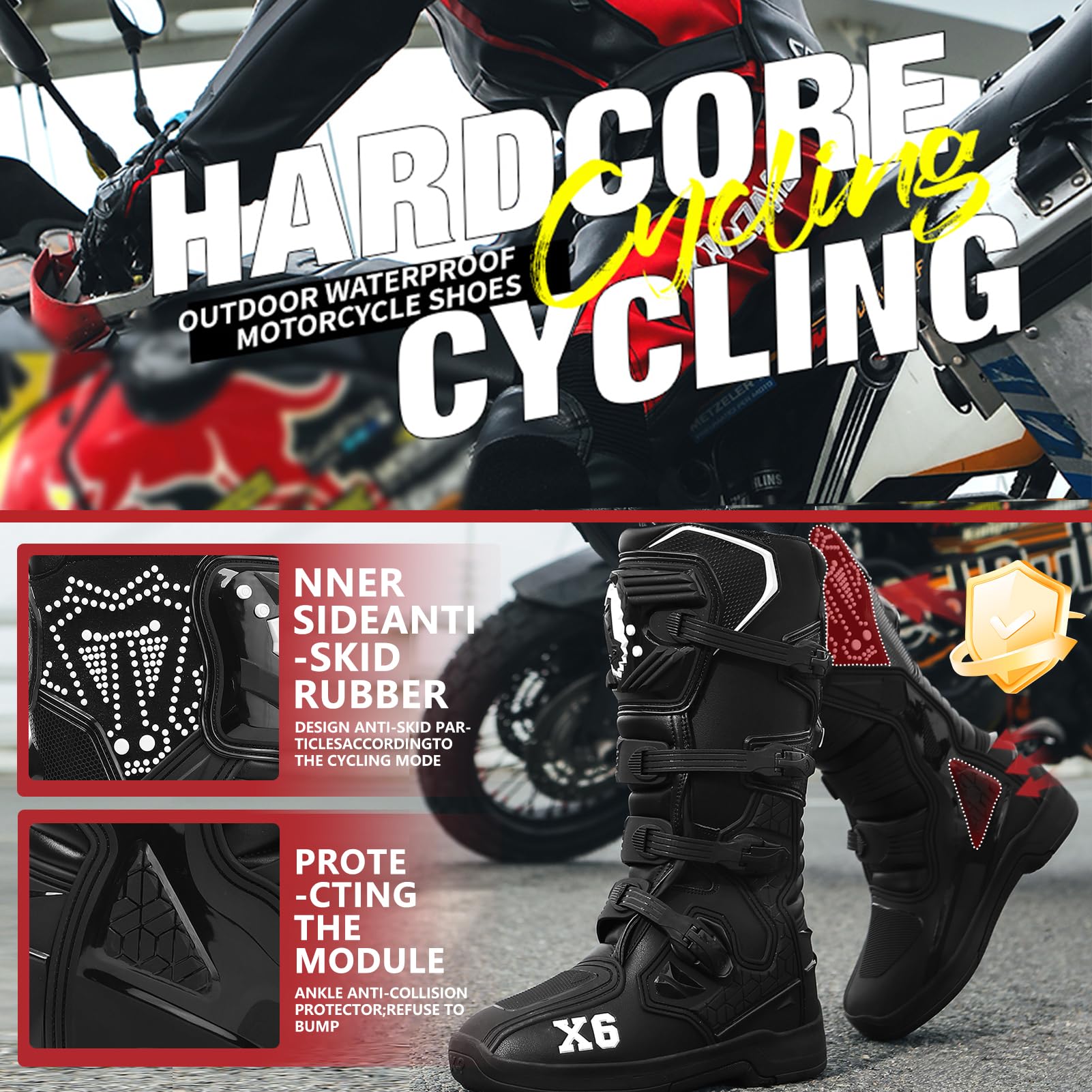 Moto Zapatos de Zapatos de Motocicleta para Hombre Zapatillas de Moto Botas de Cuero Suela de Goma Botas de Moto de Cuero Protector Homologadas Todas Las Estaciones Respirable