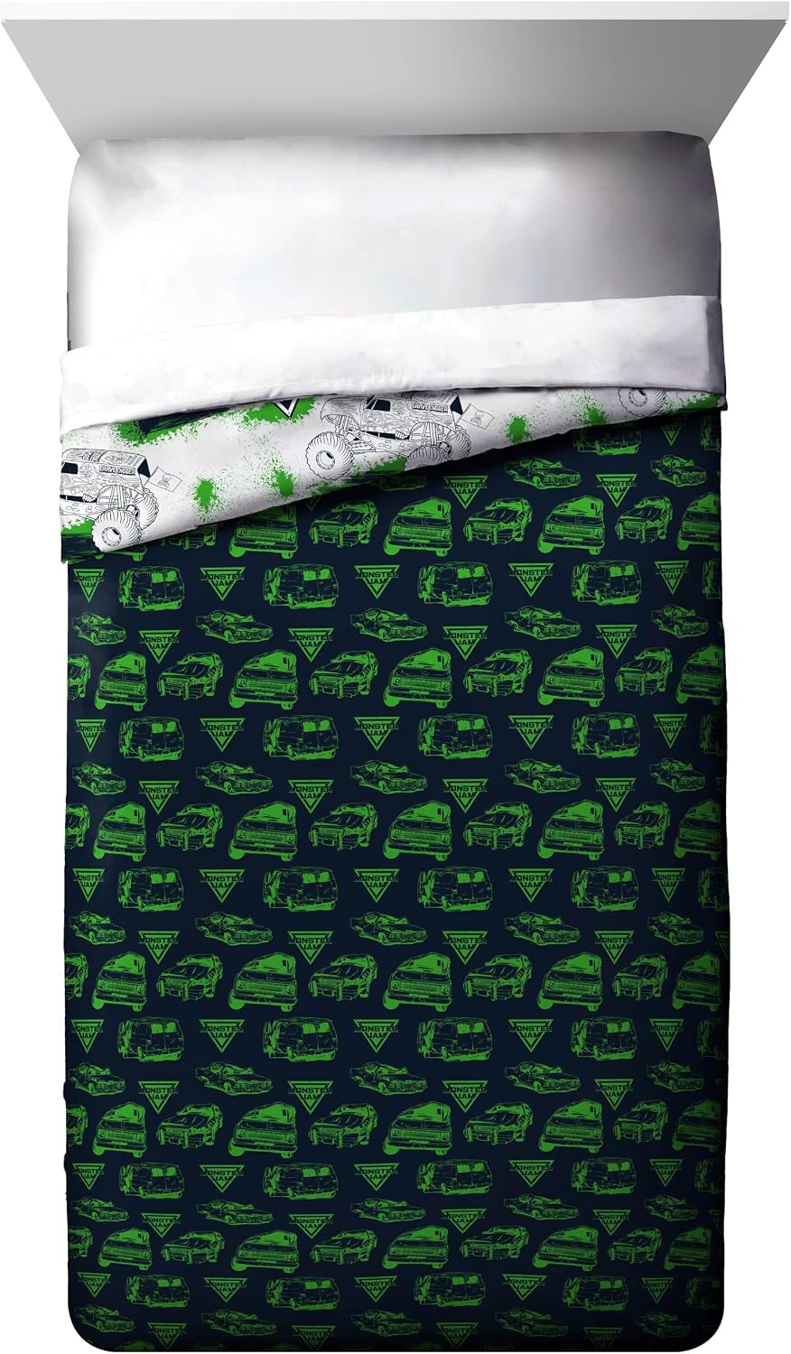 Jay Franco Kids Duvet Cover Set with Sham & Pillowcase – Ultra-Soft Linen Feel Bedding for Room Decor, Cover ONLY Comforter NOT Included, Multi - Monster Jam, 2 Piece Twin