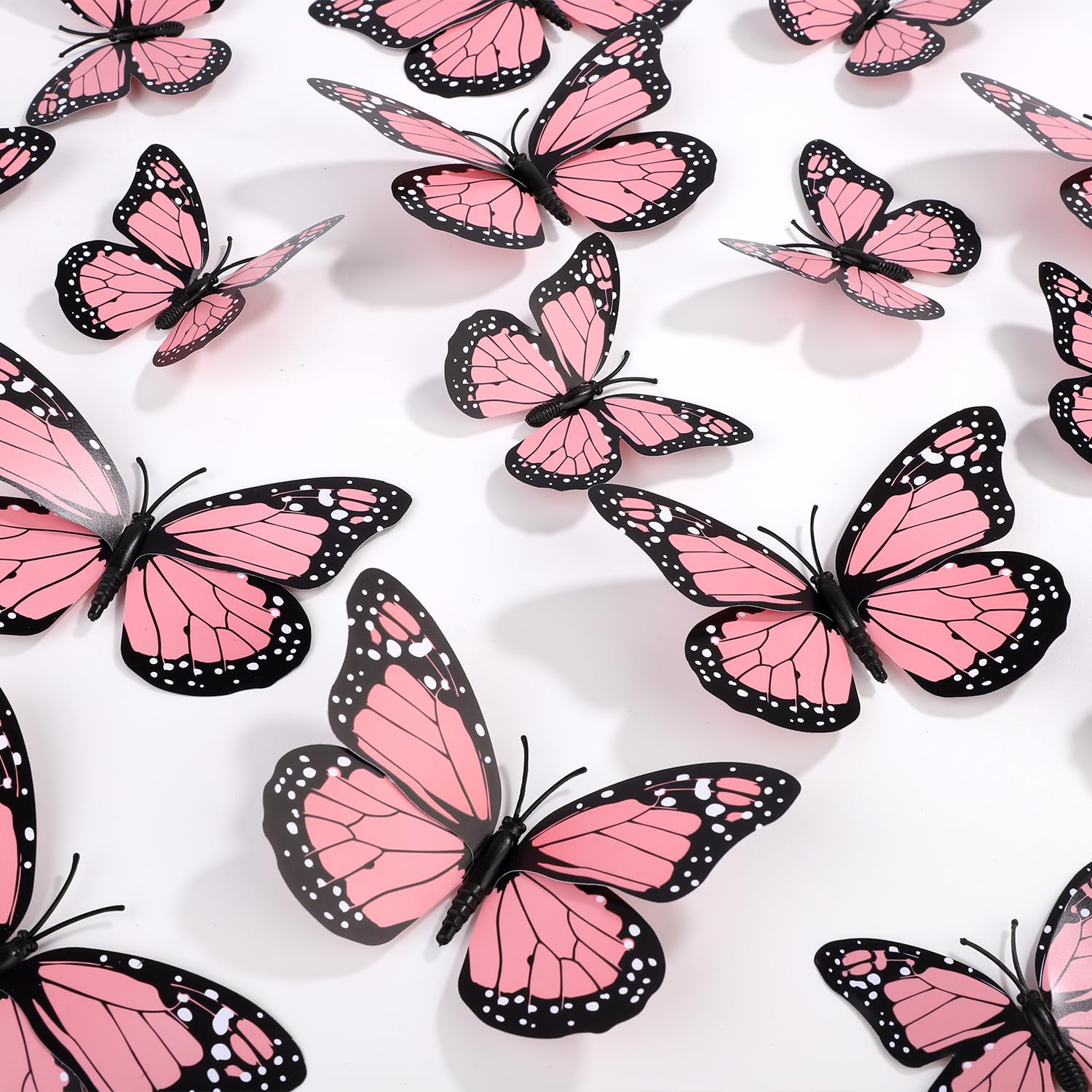 24 Szt. Magnesy Motyl Monarcha, Sztuczny Dekoracje, Naklejki Scienne 3D Motyl Naklejka do Rzemiosla Sciany Domu Wystroju Sztuki Lodówki Halloween Urodzin Imprezy (Rózowy)