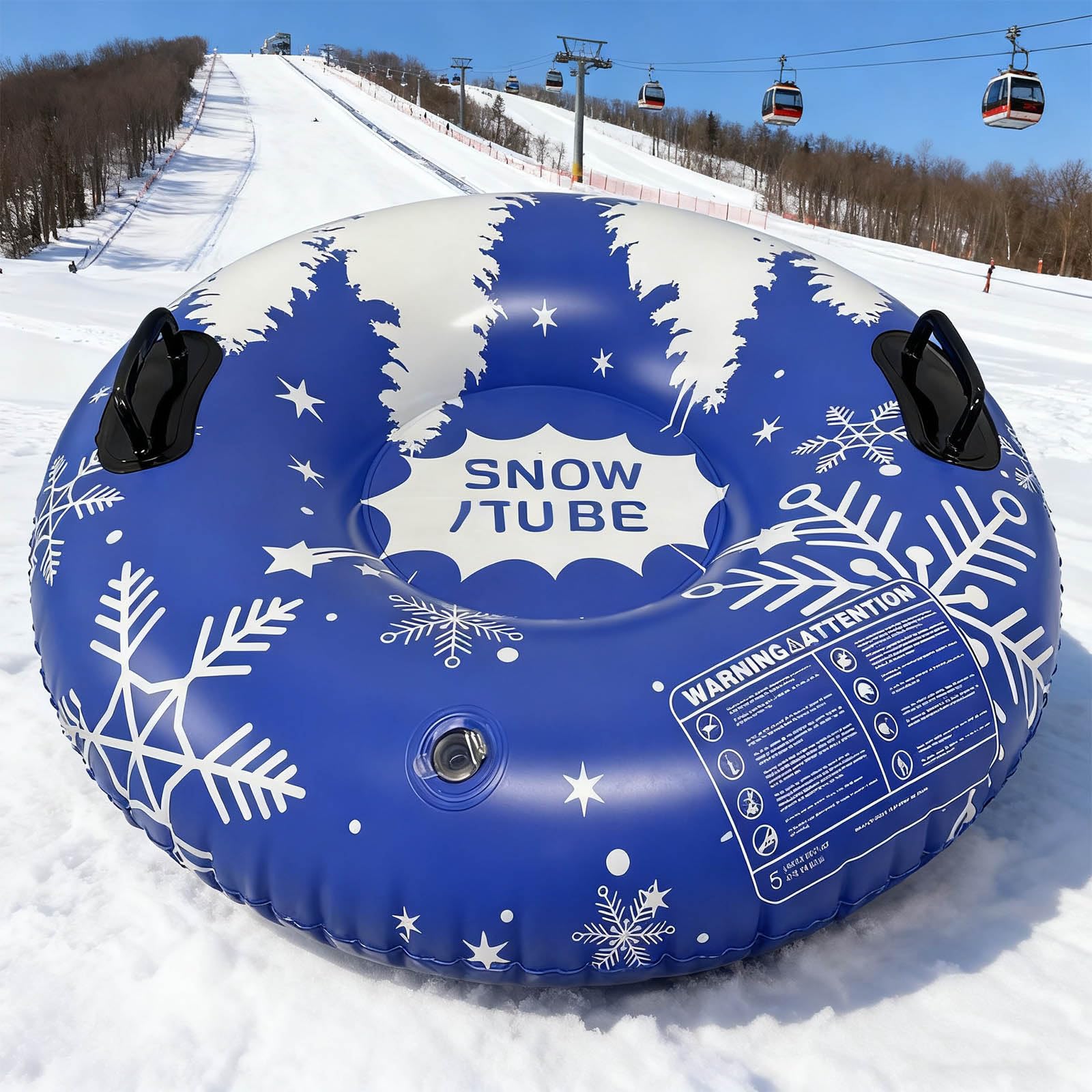 Aufblasbarer Schneeschlauchschlitten mit Griffen, PVC Schlittenschlauch, verdickter Skischlauch, zusammenklappbarer Schneeschlitten, Skizubehör, zusammenklappbar