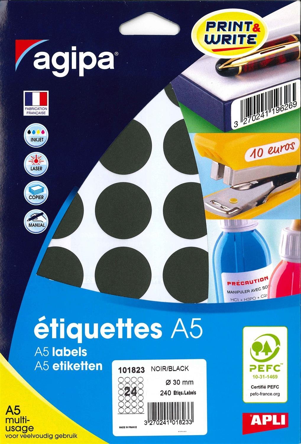 Apli 101823 Case of 240 Multi-Purpose Dots Diameter 30 mm Black
