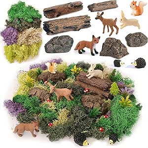 Fairy Garden Accessories, 28Pcs, Miniature Garden Set, Tiny Resin Animal, Miniature Garden Figurines with Moss for DIY Craft, Desktop Decoration