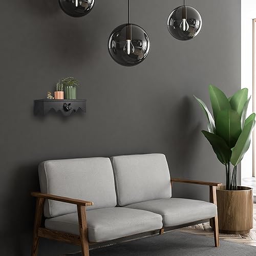 Miniatura 4 de Juego de 2 estantes flotantes para murciélagos voladores negros, estantes de almacenamiento montados en la pared de madera, decoración gótica del