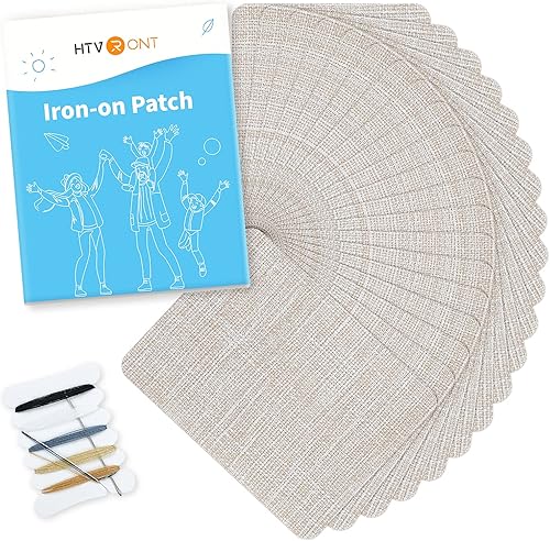 HTVRONT Parches termoadhesivos para reparación de ropa, paquete de 20 parches de reparación de lino beige, duraderos y de alta calidad, parches de