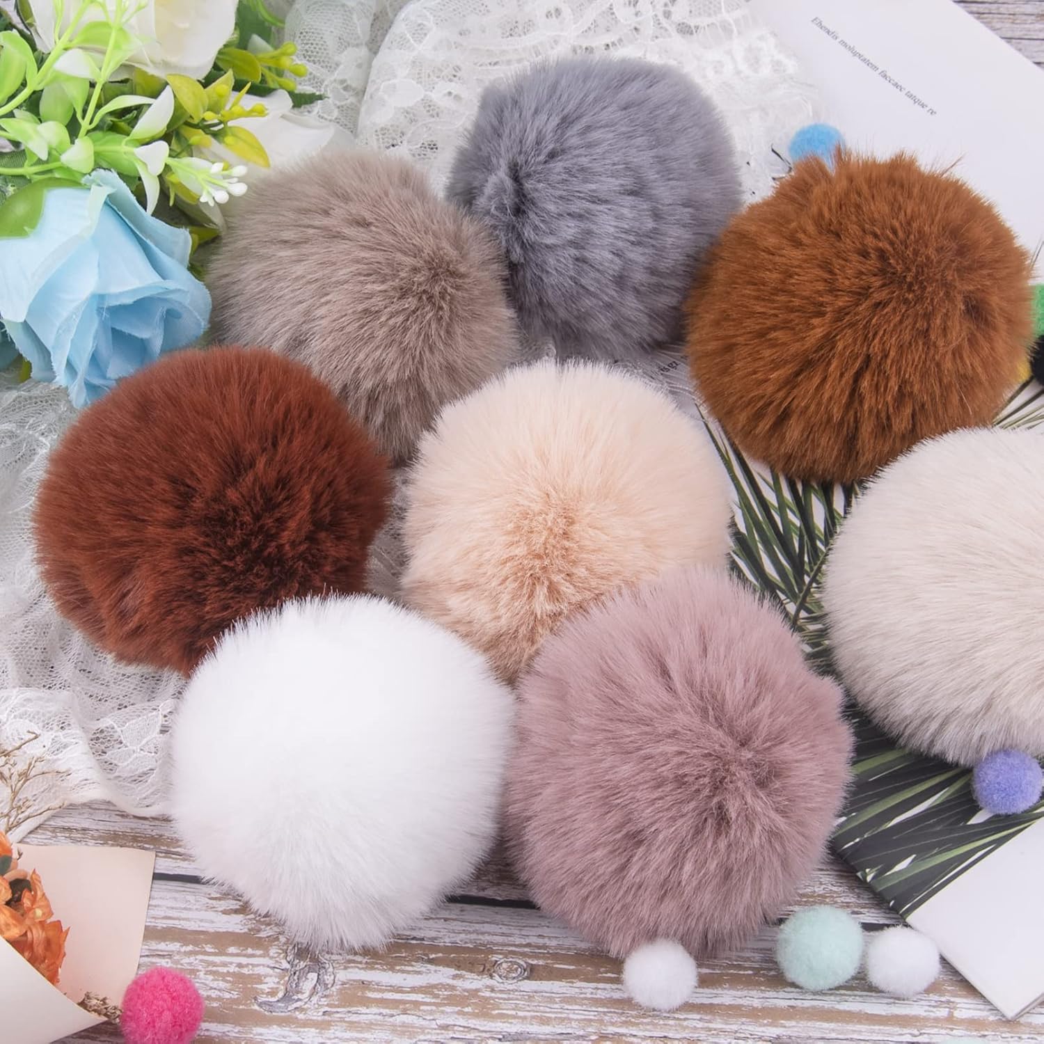 BQTQ 20 Pieces Faux Fur Pom Pom Balls DIY Faux Rabbit Fur Fluffy Pompoms with Elastic Loop for Hats Keychains Scarves Gloves Bags Accessories(10 Soft Colors, 2 Pcs Each Color) - Image 7