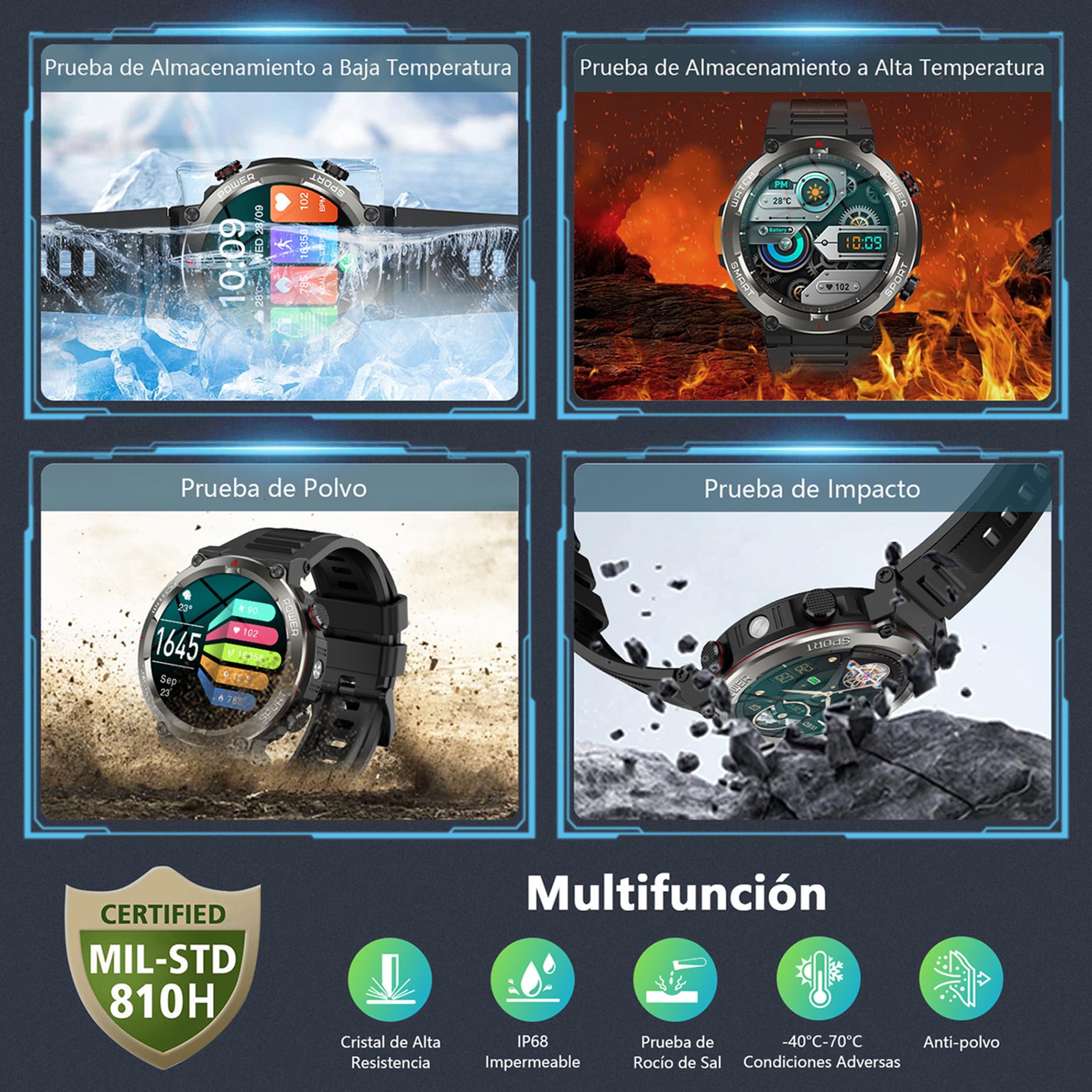 Reloj Inteligente Hombre, 1.45" Smartwatch Hombre con Linterna y Brújula, Smartwatch con Llamadas Bluetooth, 120+ Modos Deportivos, 2 Correas, Podómetro, Pulsera Actividad Impermeable IP68