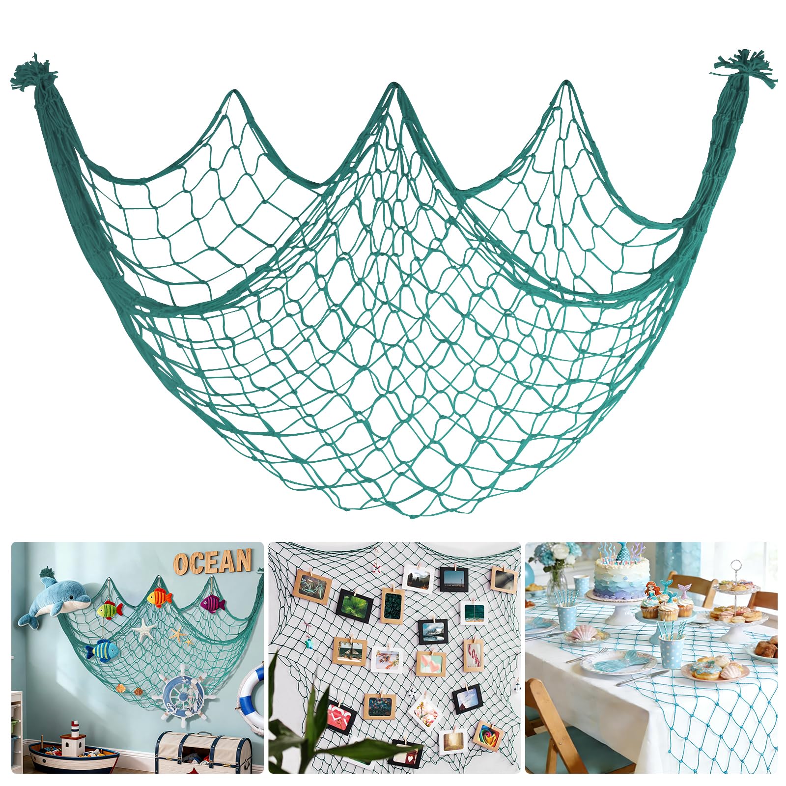 Decorative Fishing Net, 80x40Inch Aqua Fish Net Mermaid Party Decorations