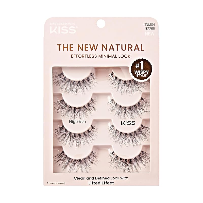 Cílios postiços KISS The New Natural High Bun 12 mm, reutilizáveis, pacote com 4 pares
