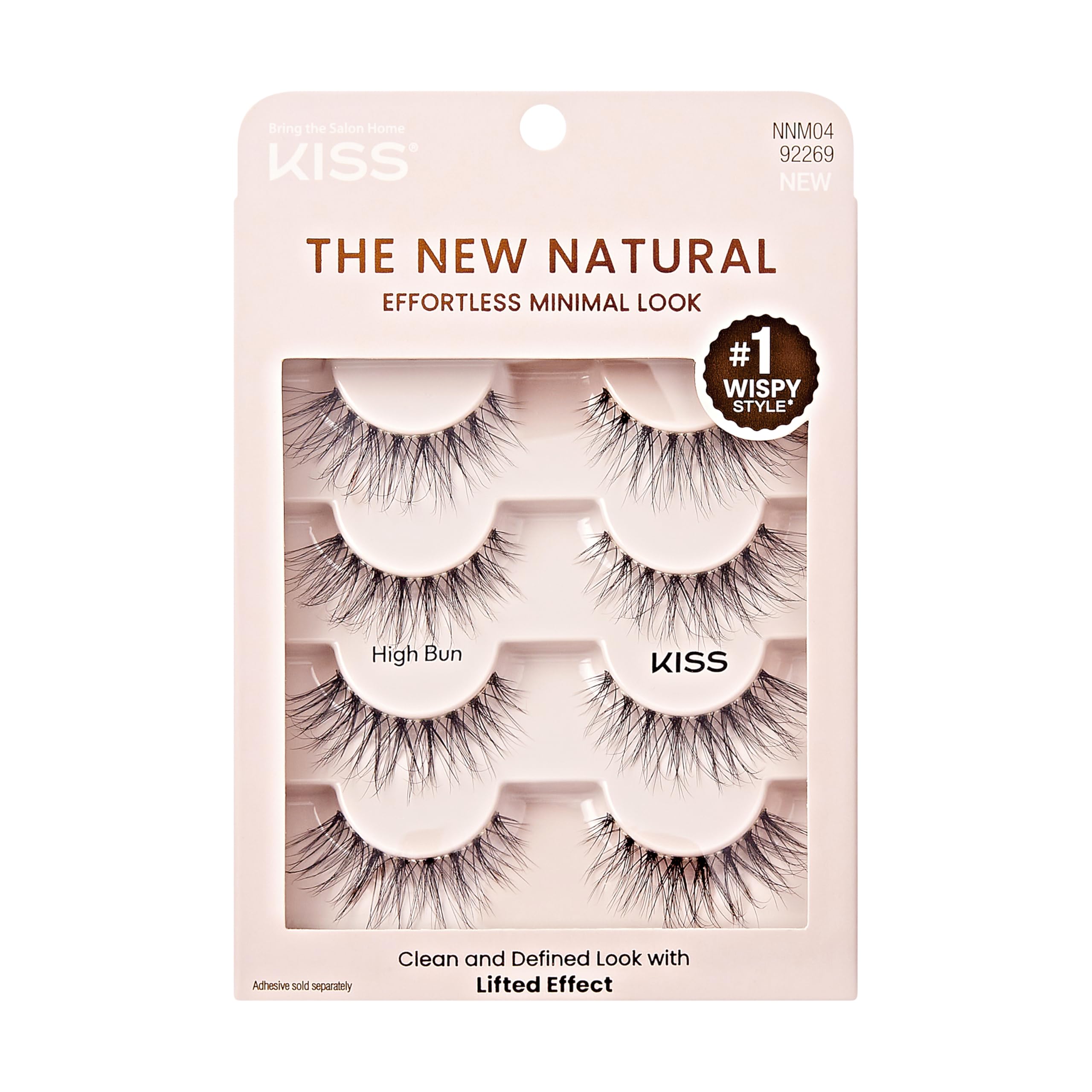 KISS The New Natural, False Eyelashes, 'High Bun', 12mm, Includes 4 pairs of lashes, Easy to Apply, Reusable Lash Clusters