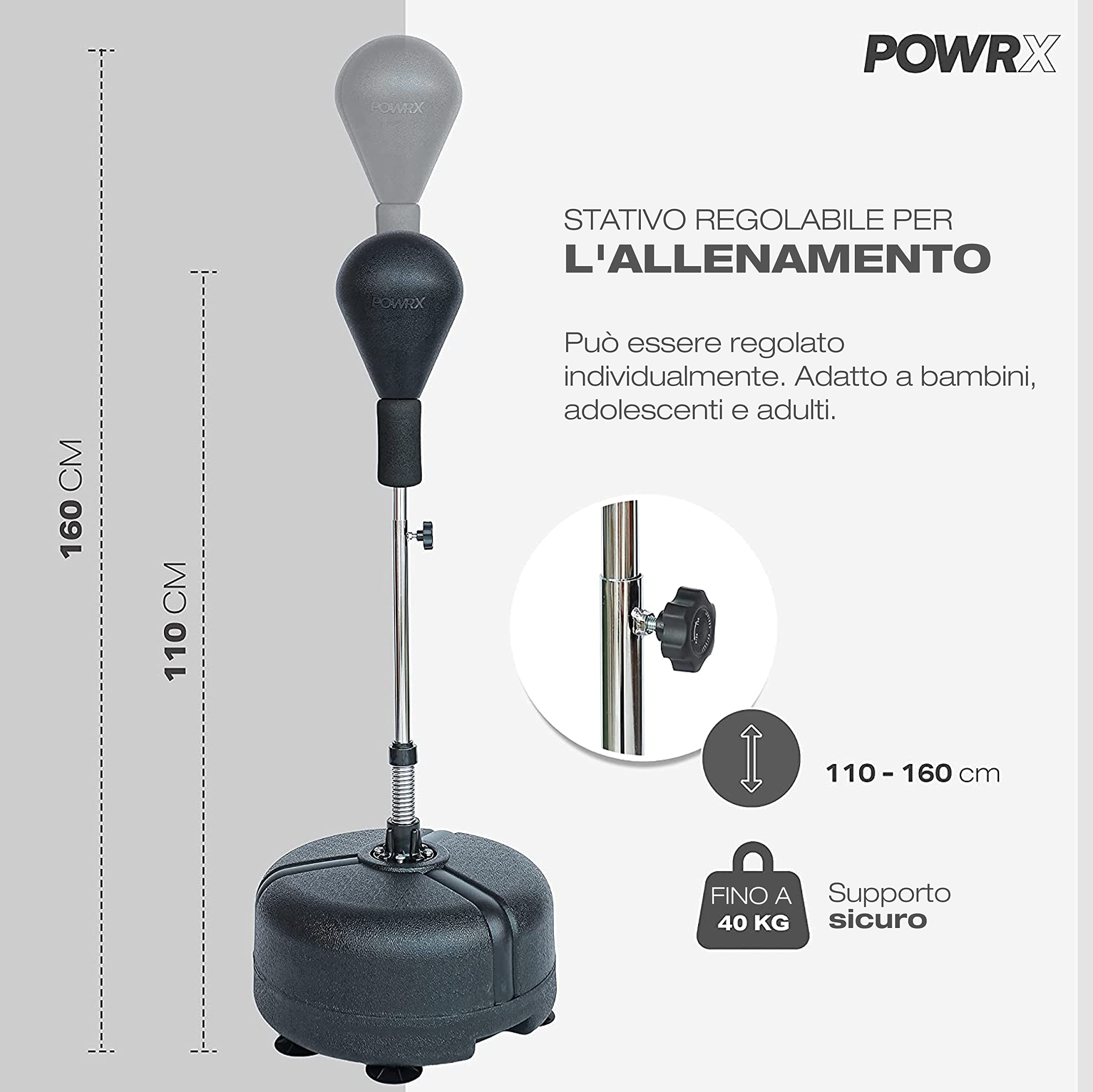 POWRX Punching Ball | Altezza regolabile 110 – 160 cm