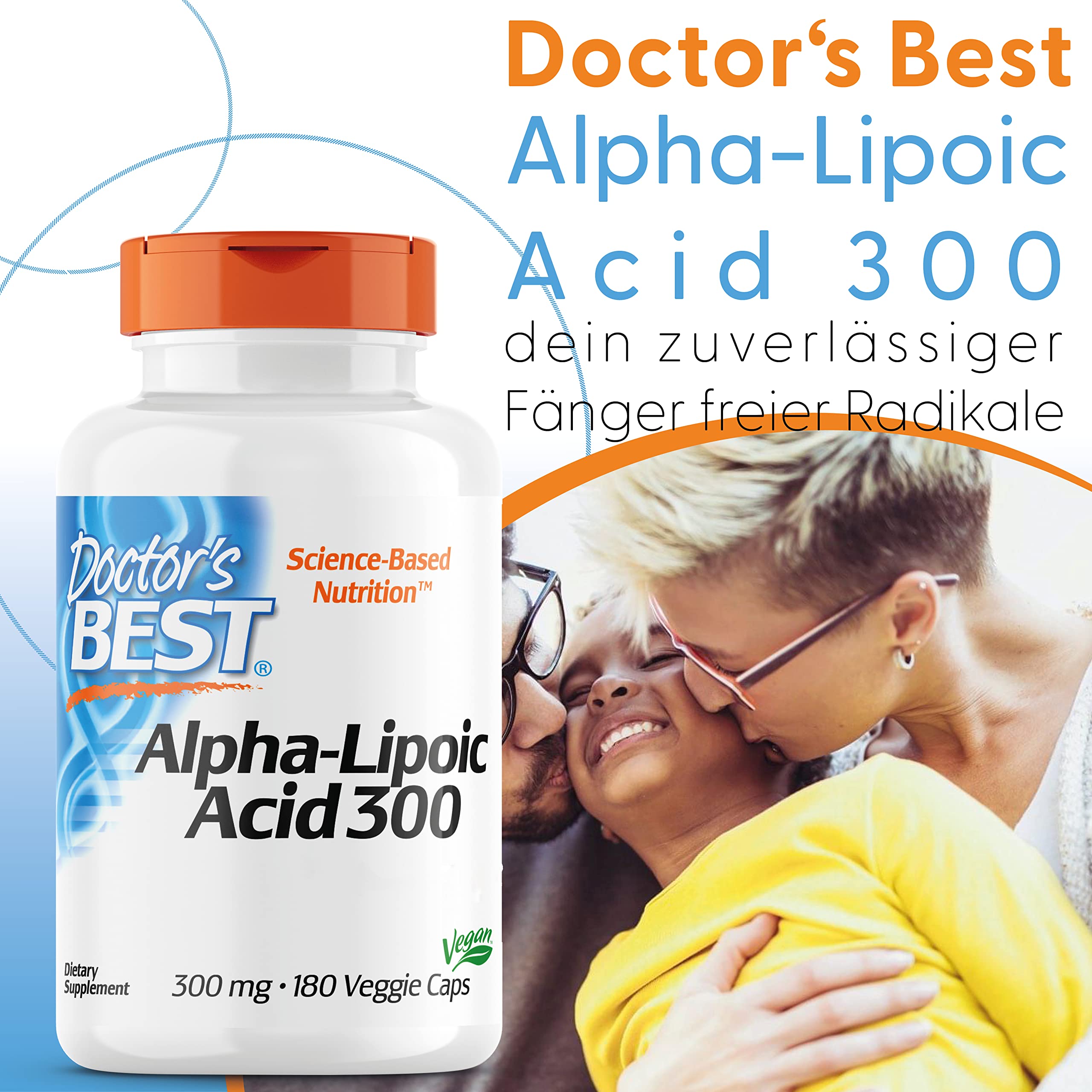 Doctor's Best, Alpha-Lipoic Acid (Alpha Liponsäure), 300 mg, 180 vegane Kapseln, Hochdosiert, Laborgeprüft, Ohne Gentechnik, Glutenfrei, Sojafrei