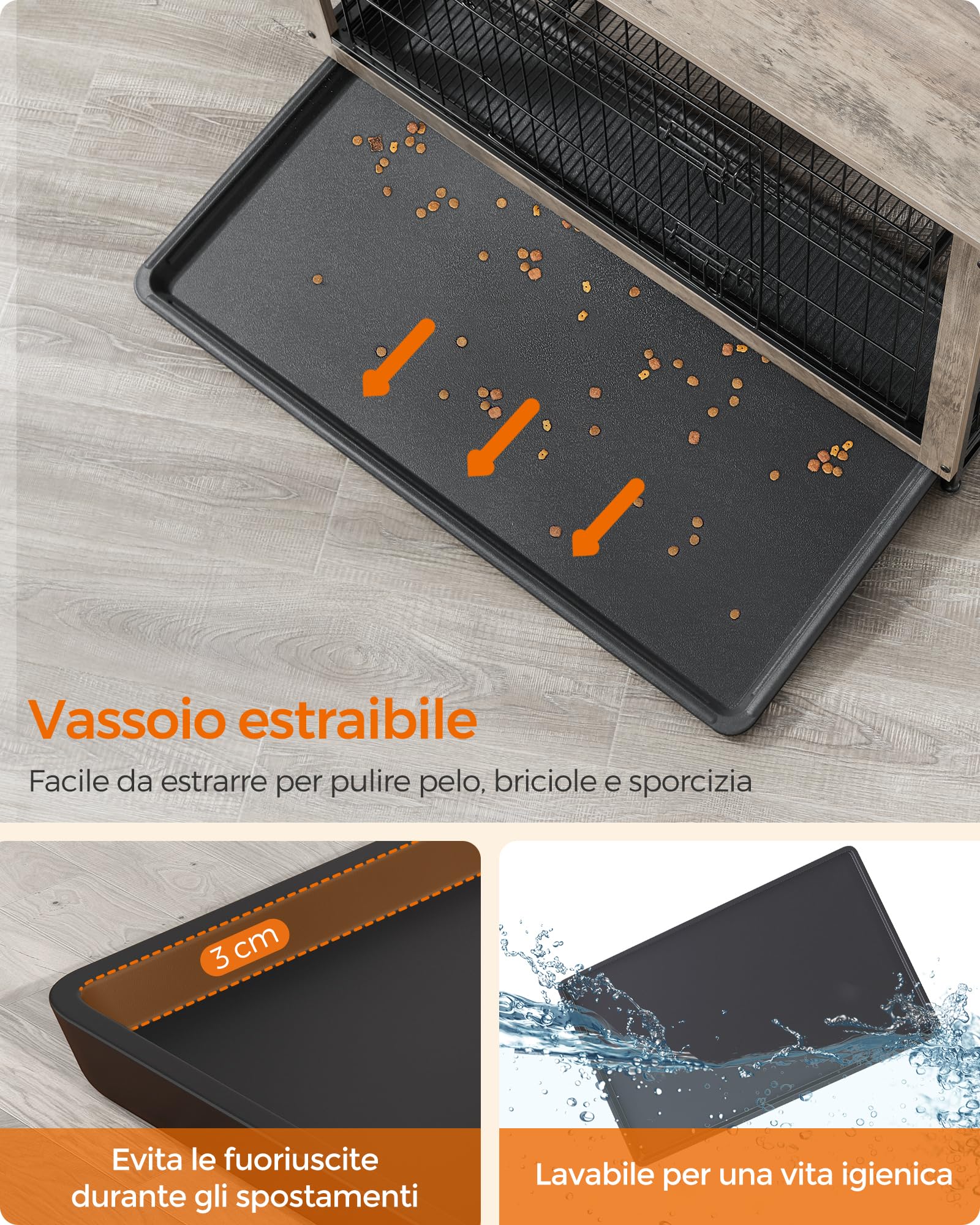 Feandrea Gabbia per Cani, Mobile Tavolino, Cuccia Moderna da Interno per Cani fino a 32 kg, Gabbia per Cuccioli, Vassoio Multiuso Rimovibile, Casetta per Animali, 2 Porte, Greige PFC003G01