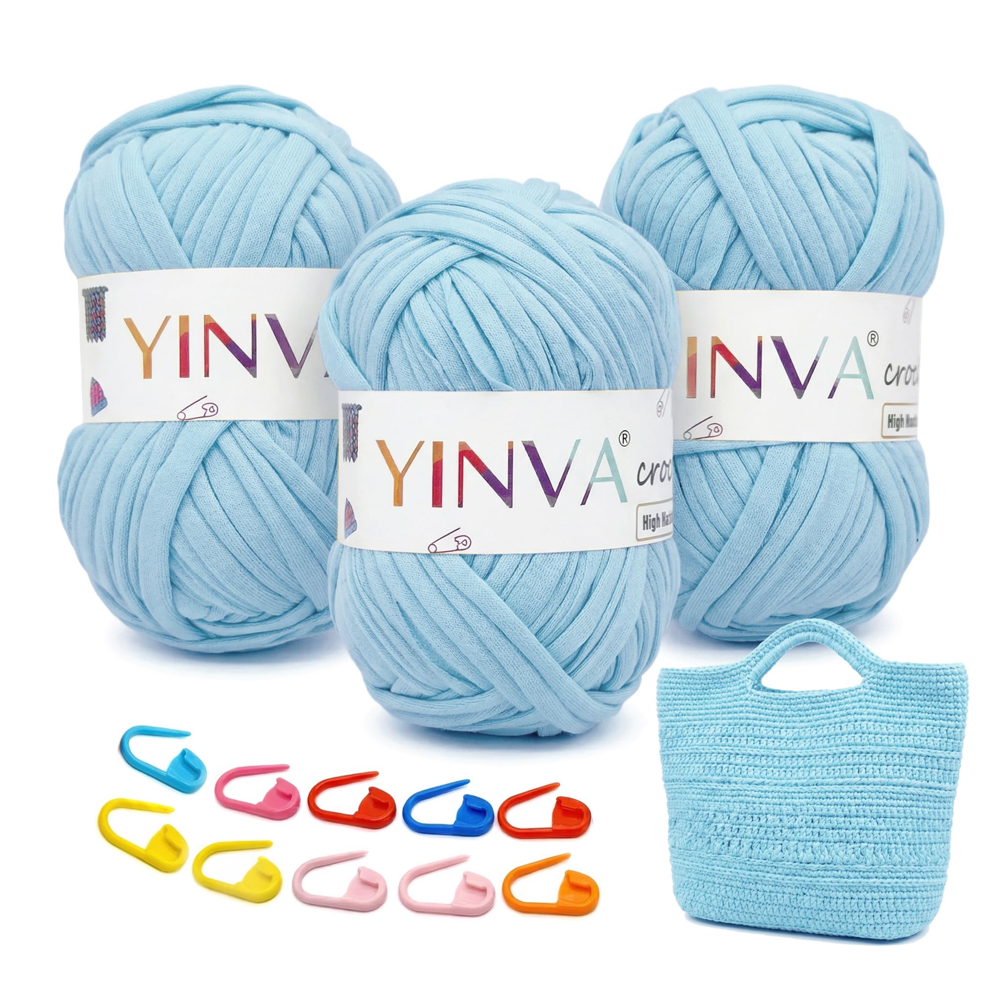 YINVA T Shirt Yarn 3 Pack 100g per Skein, Tshirt Yarn for Crocheting in Multiple Colours, Perfect Relaxing, Rewarding Thick Yarn for Beginners, Soft, Stretchy, Elastic Knitting Yarn for Bags, Baskets