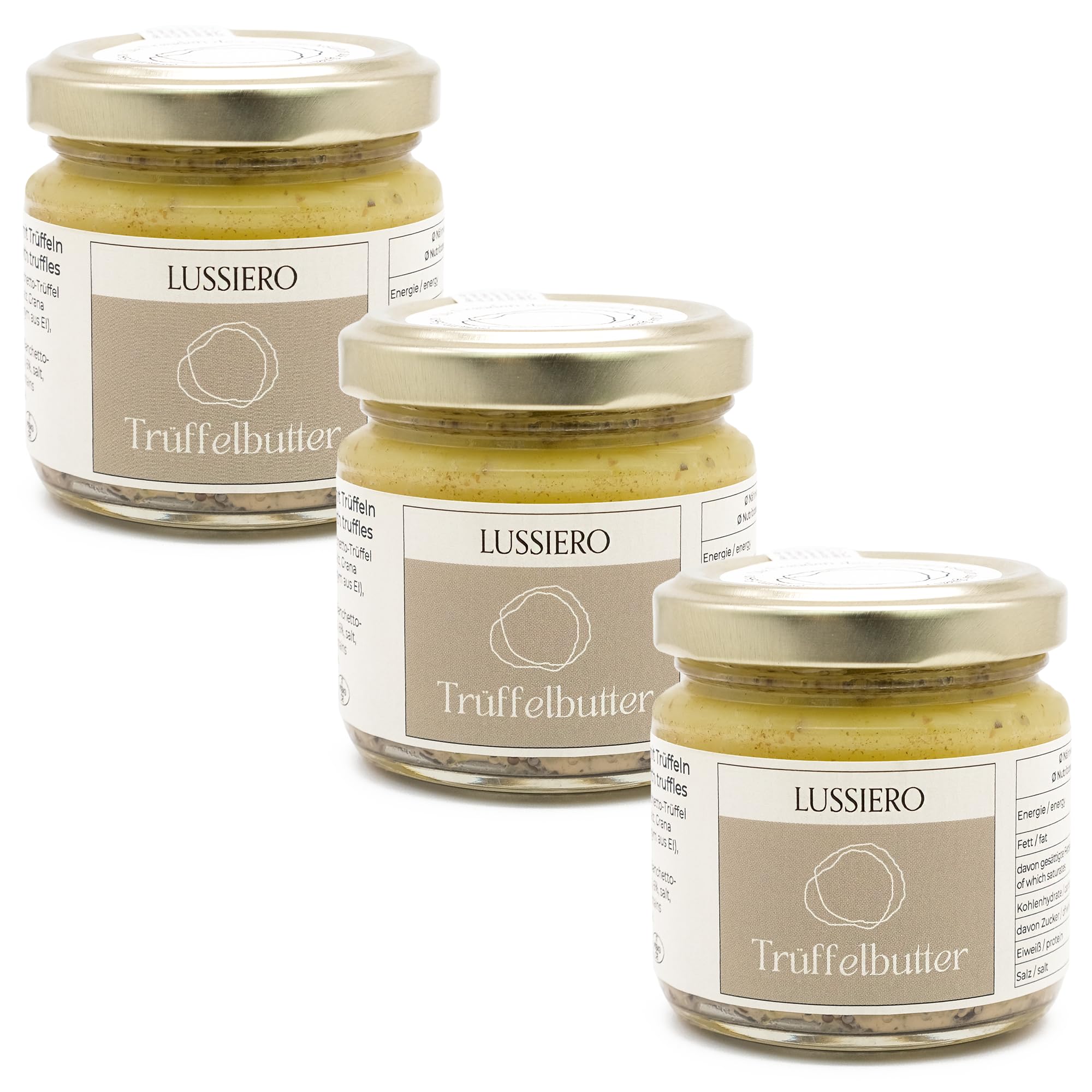 3er Pack Lussiero Trüffelbutter mit echtem Weissem Bianchetto Trüffel Tuber Borchii 80g