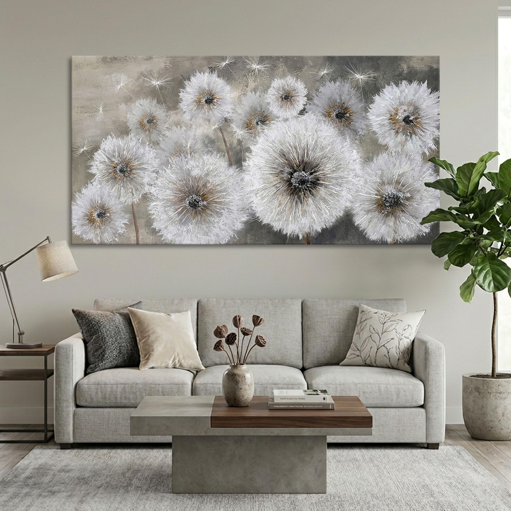 Pogusmavi Dandelion Farmhouse Wall Art for Living Room Pictures for Bedroom Wall Decor Canvas Paintings Framed Wall Picture for Bedroom Office Artwork