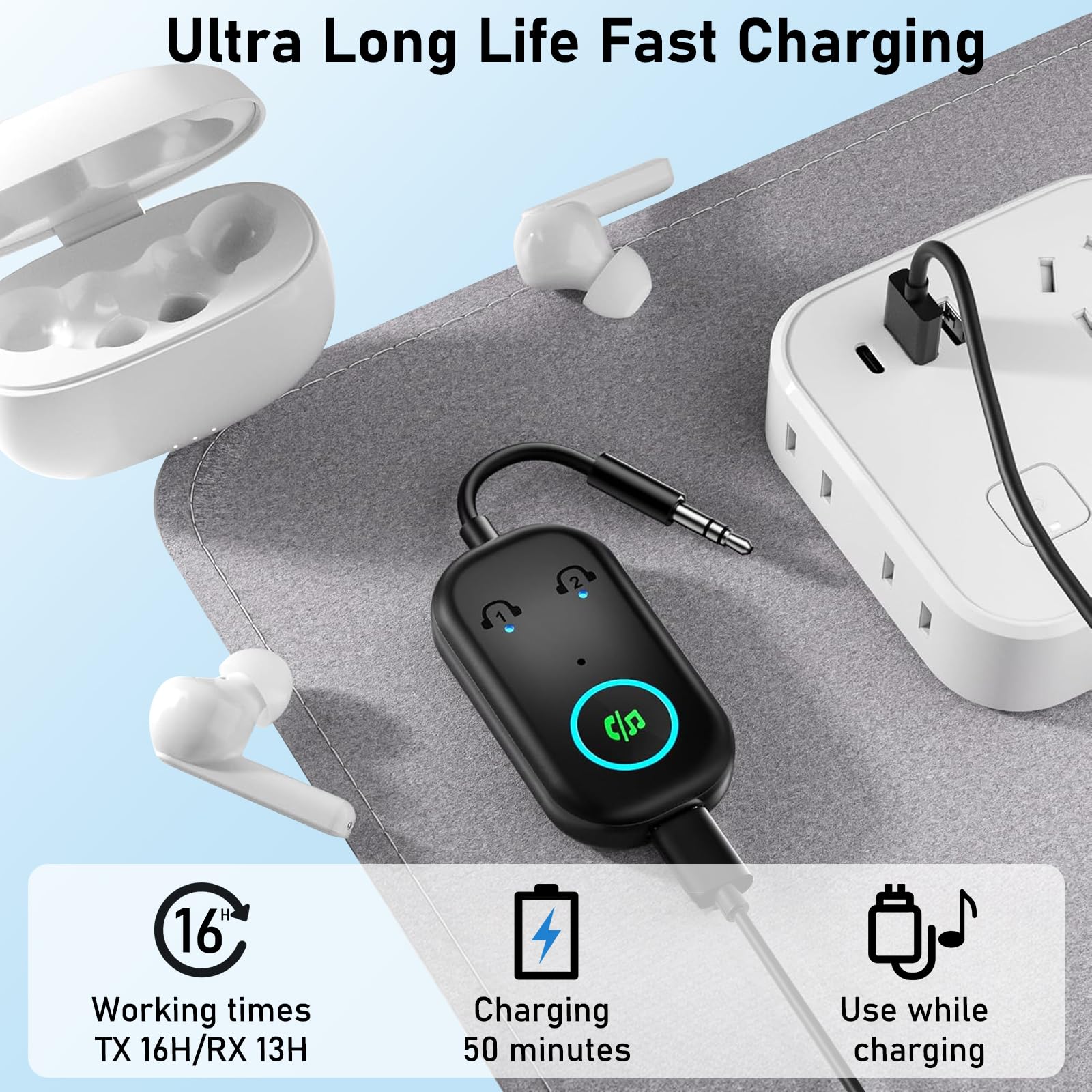 Adattatore Bluetooth 5.3 2 In 1 Trasmettitore/Ricevitore – Per TV, Auto, Aereo, Con Batteria 240mAh E Doppio Accoppiamento