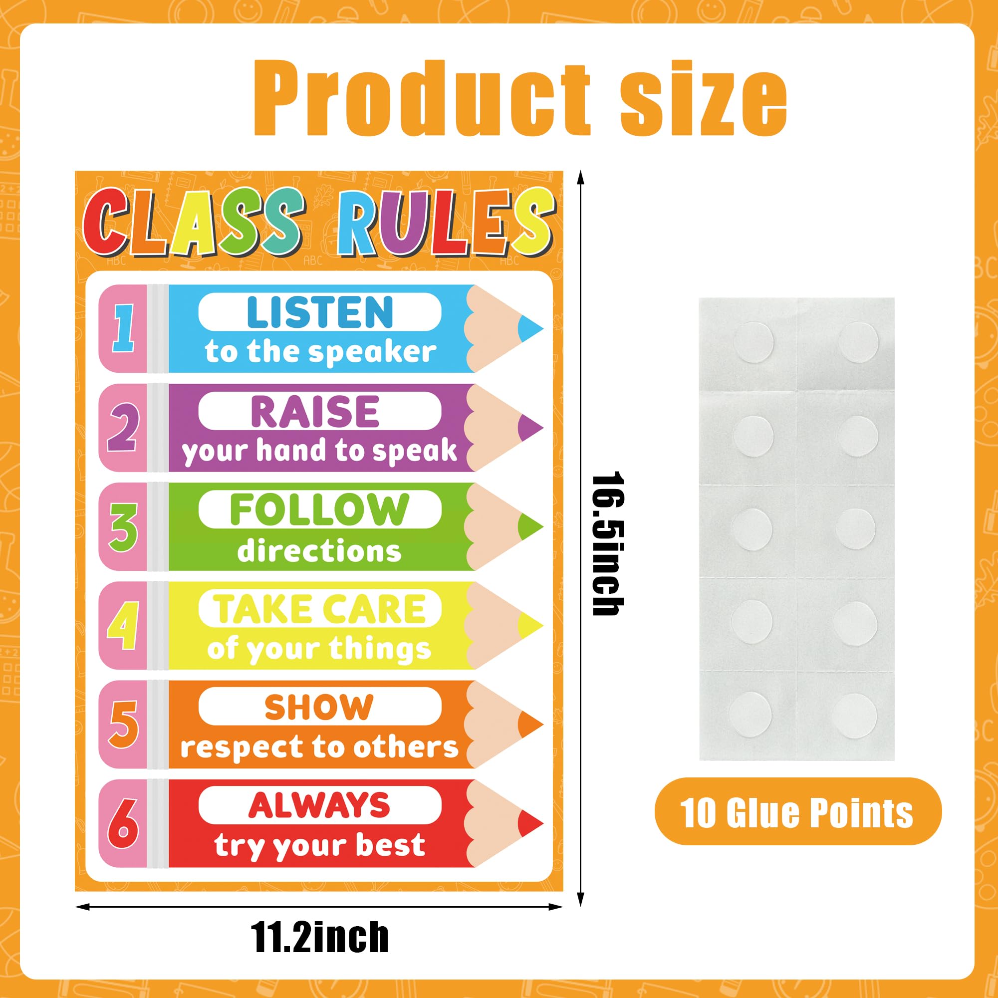 Colorful Pencil Classroom Rules Poster Class Rules Posters for Classroom Decor Motivational Educational Poster Laminated Inspirational Posters for Elementary Preschool Back to School Teacher Supplies - Image 2