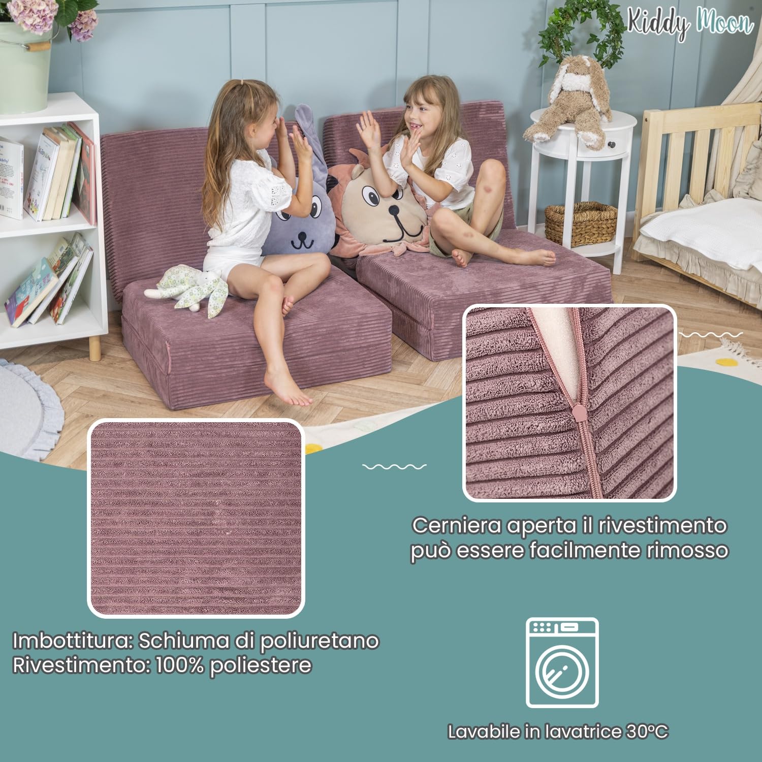 KiddyMoon Materasso Per Bambini Fatto Di Schiuma Bed Materassino Pieghevole Pouf Per Bambini Sleepover Materassi Per Camerette, Viola
