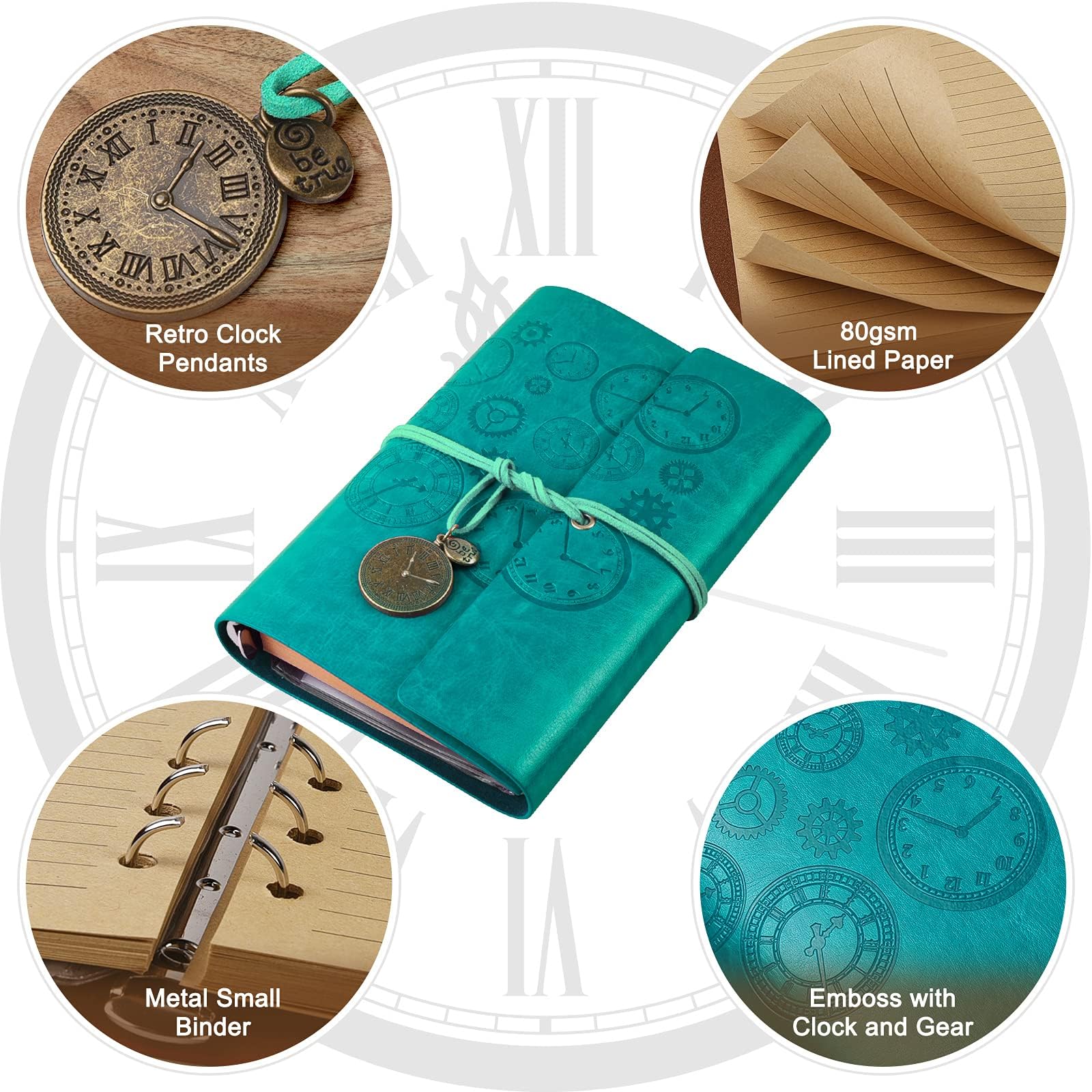 Cuaderno de cuero, diario recargable, diario encuadernado en espiral vintage, diario de viaje para escribir con papel rayado, regalo para niñas y niños A6 18x13cm, Azul