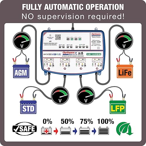Miniatura 5 de Tecmate Optimate 2 Duo x 4 Bank, TM-575, serie bronce 5 pasos 4X 12V  12.8V 2A cargador de batería sellado y mantenedor, azul