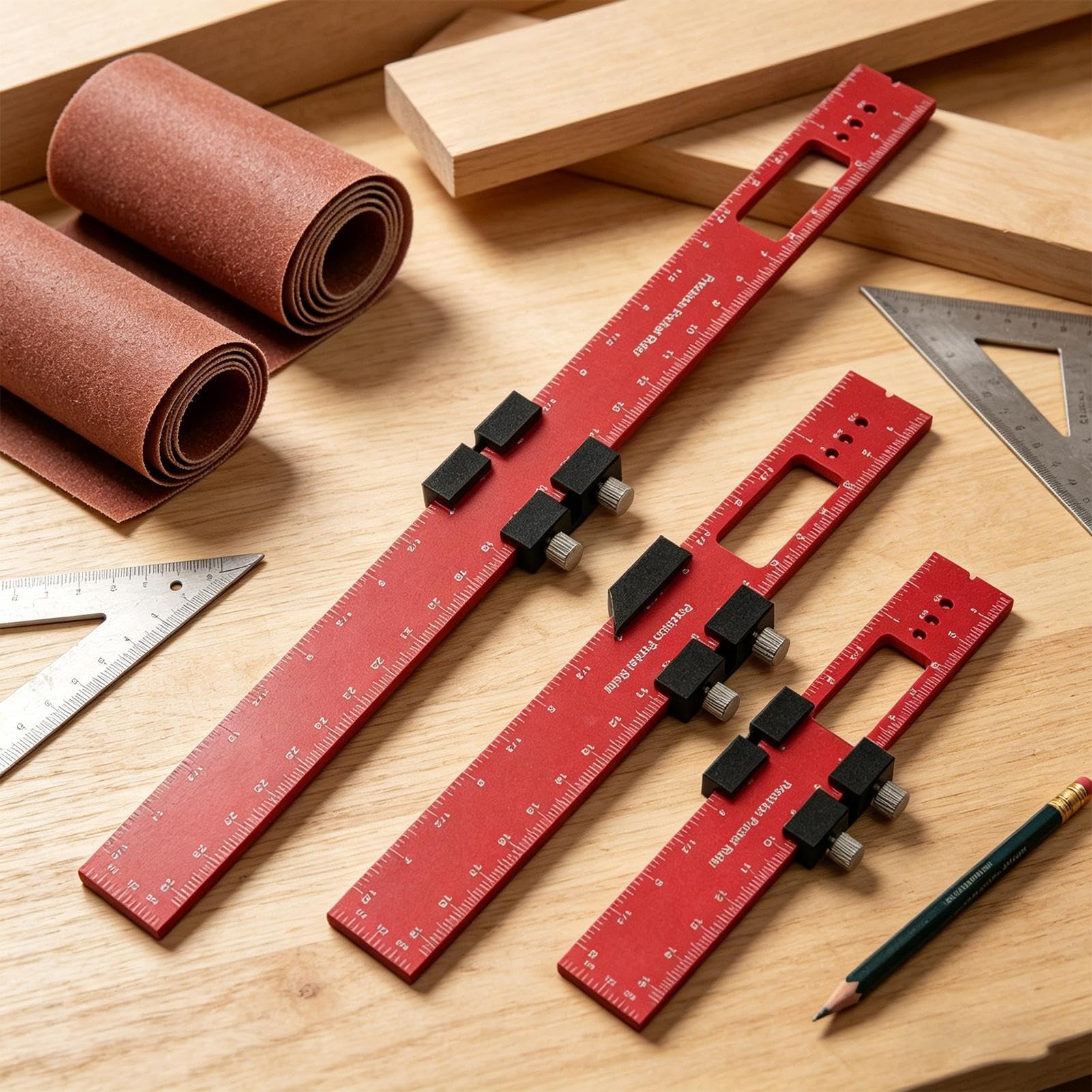 Schieberlineal für Ingenieure 3 Stück Aluminiumlegierung Präzisionslineal | Holzbearbeitungswerkzeug-Set für Ingenieur Werkstatt Messen Schneiden Sägen Nivellieren