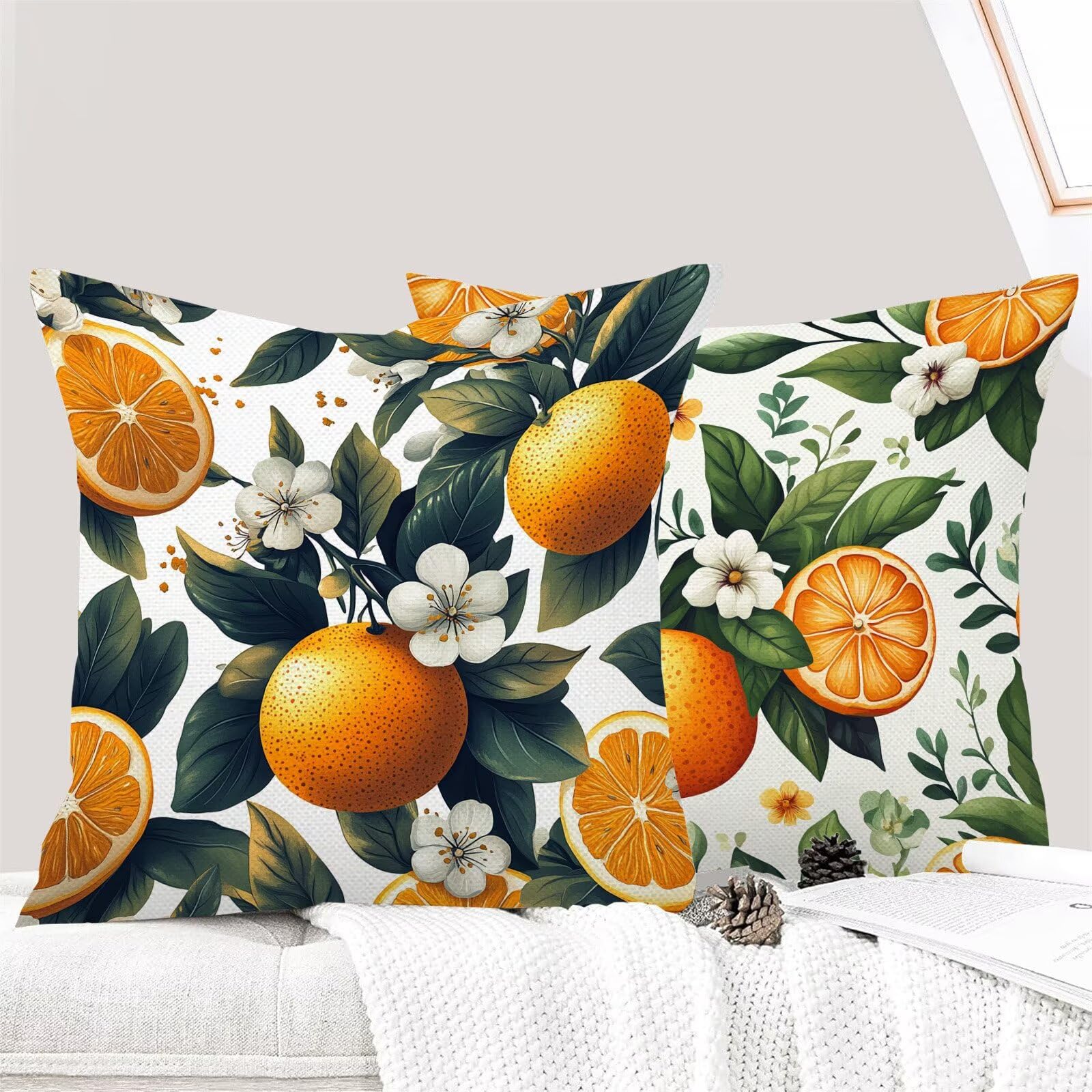 Fundas Cojines 80 x 80 cm Juego de 4 Cojines Exterior, Fruta Flores Lino Impermeable Sofa Fundas Cojin de para Sofá, Dormitorio, Estar, Jardín, Coche, Decoración Hogar, con Cremallera Oculta m-466