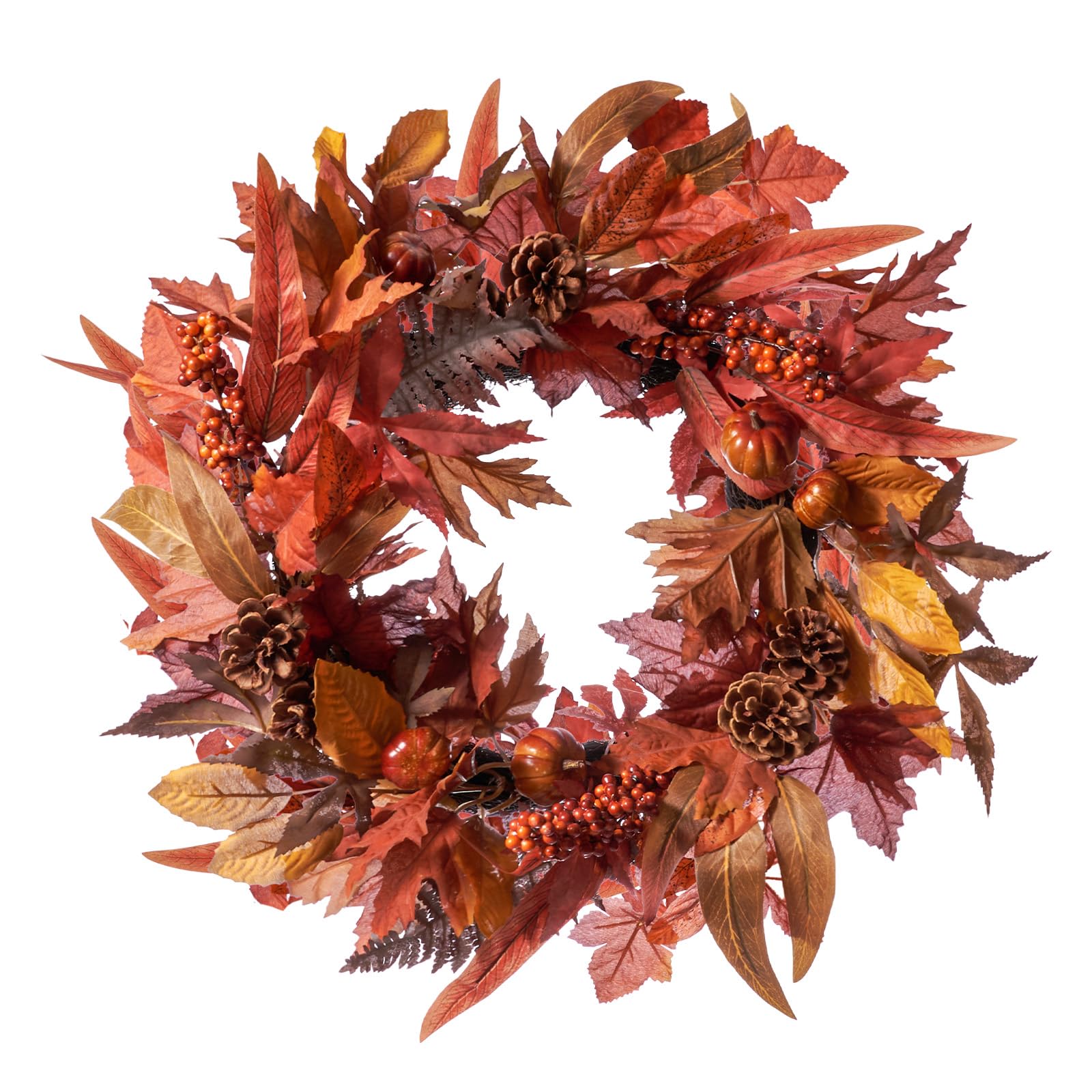 Couronne d'automne de 61 cm DN DECONATION avec citrouilles oranges et feuilles de décoration
