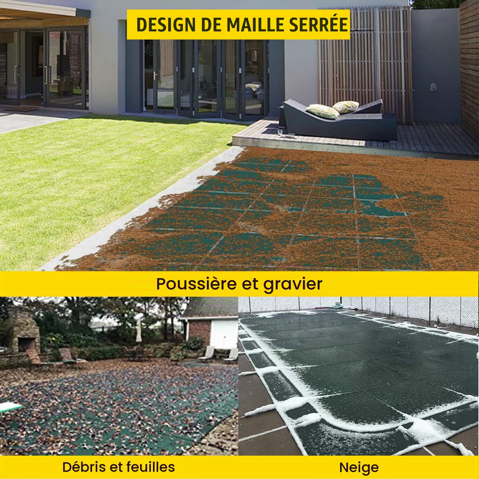 VEVOR Bâche Piscine Creusée 5,47x11,47 m PP Couverture Protection Piscine Rectangulaire contre Débris Neige Protège Piscine Maille Serrée Boulon Terre Laiton pour Piscines 4,87x11 m Maison Jardin Vert