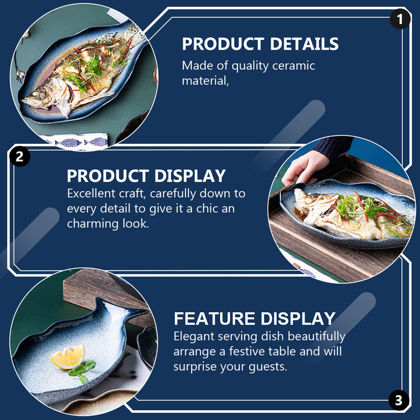 Lurrose Piatto da Portata Forma Pesce 14 Pollici in Ceramica | Piatto per Pesce al Vapore, Servizio per Antipasti e Frutti di Mare, Uso Tavola e Regalo Casa