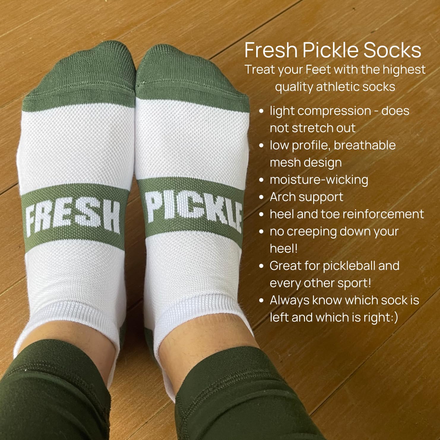 Fresh Pickle Pickleball Socks - Moisture Wicking, Light Compression, Reinforced Heel & Toe, Comfortable Low Cut Design - Stylish Accessories & Gifts for Pickleball Lovers, (Single Pair)