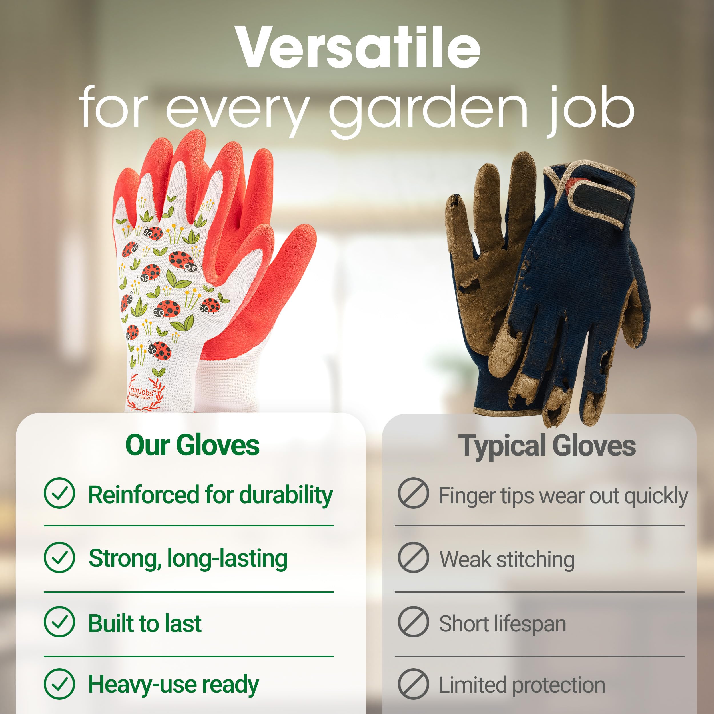 Fun Jobs - Gartenhandschuhe | für Damen | 2 Stück | Arbeitshandschuhe zum Jäten, Graben, Pflanzen | Attraktiv, komfortabel, Gummispitze