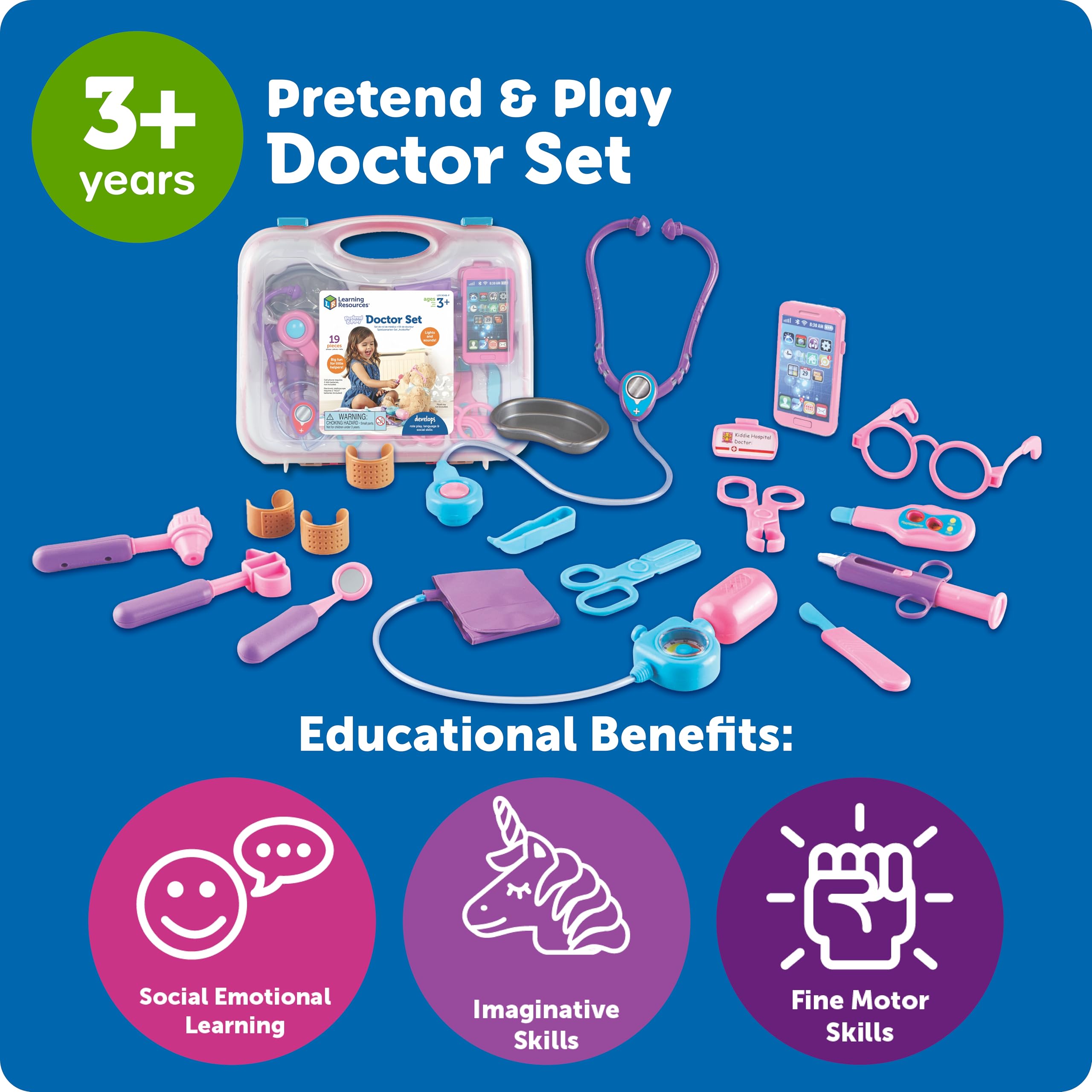 Learning Resources Pretend and Play Doctor Kit for Kids, Pink Doctor Costume, 19 Piece Set, Ages 3+