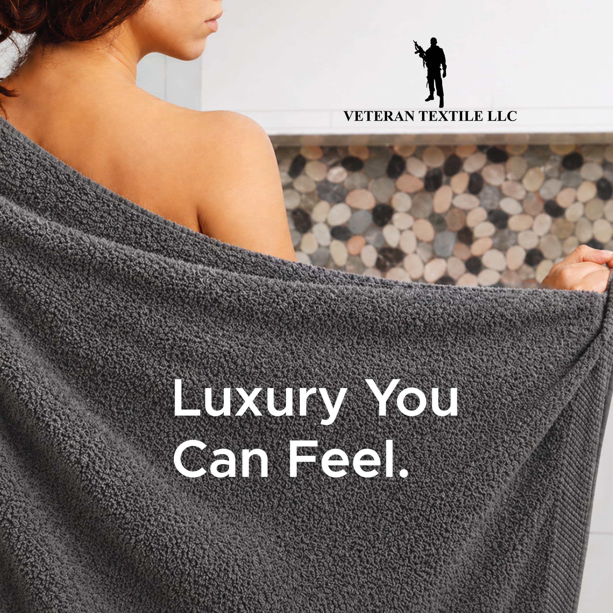 Veteran Textile LLC - Juego de toallas de lujo para baño y cocina, 6 piezas, 100% algodón turco, 2 toallas de baño, 2 toallas de mano y 2 paños (precio de $79.99) (grafito)
