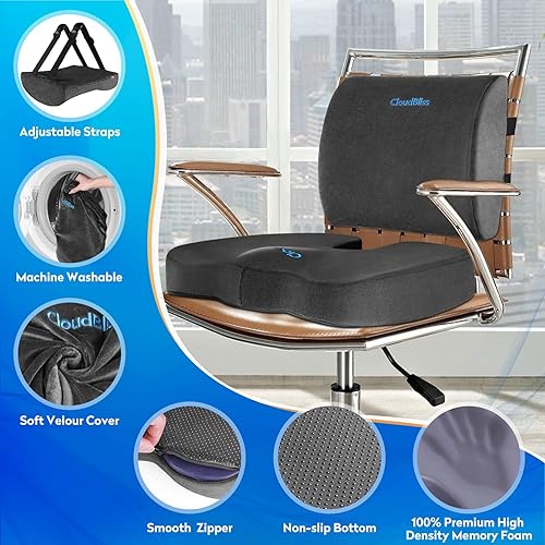 Miniatura 3 de CloudBliss Cojín de asiento, cojín para silla de oficina, cojín de asiento de automóvil, almohada de apoyo lumbar para silla de oficina, almohada de