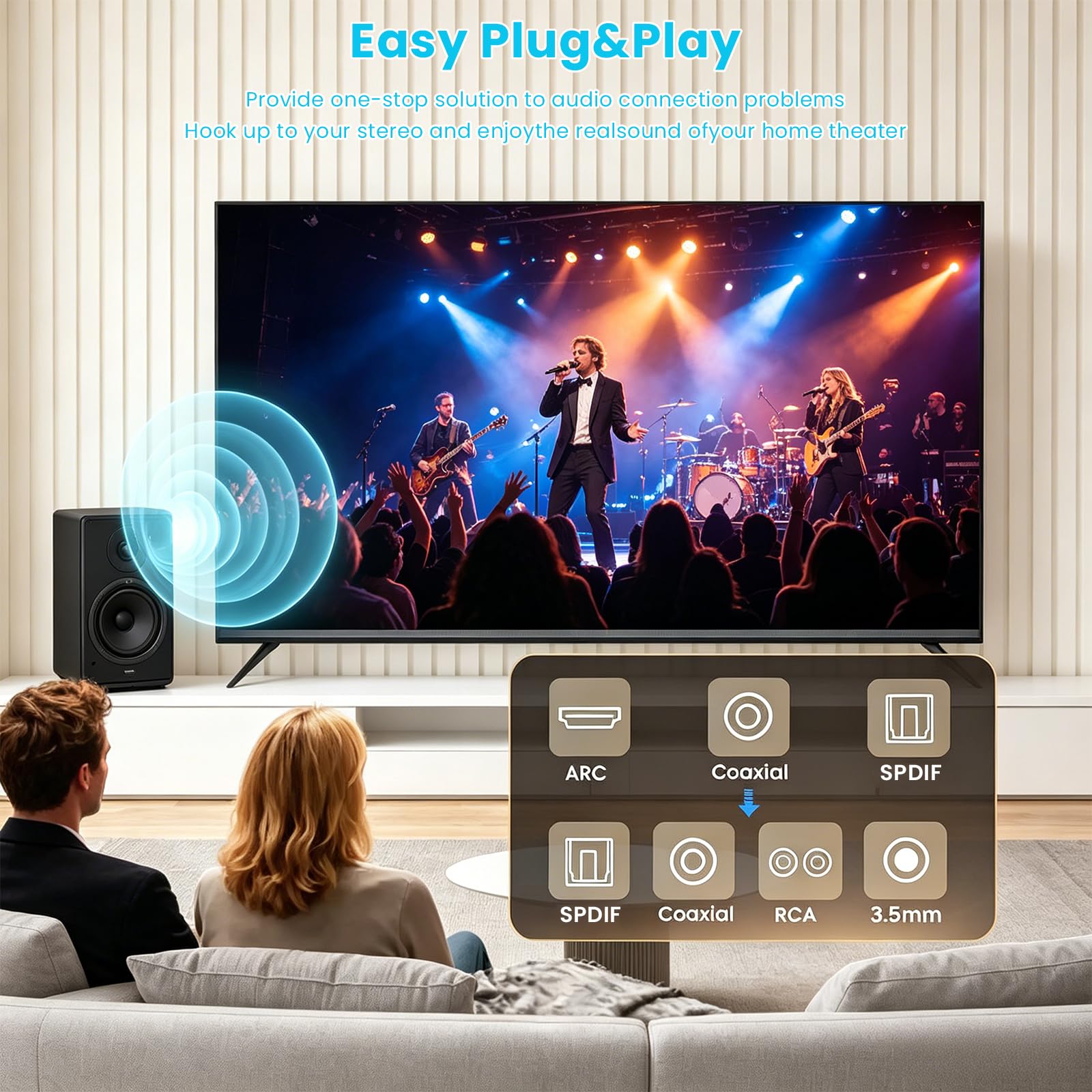Extractor de Audio Multifuncional HDMI ARC, HDMI ARC, Fibra Optica, Concéntrica, 3 Métodos de Entrada Conectados, adecuado para Amplificadores, Auriculares, Sistemas de Cine en Casa, etc.