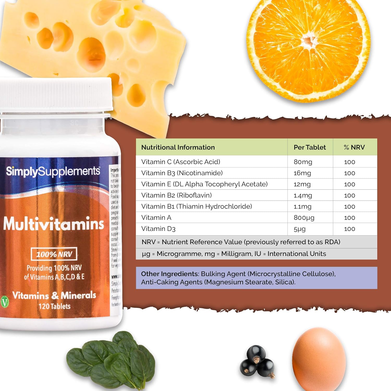 Multivitamins ABCD & E 100 RDA 120 Multivitamin Tablets Vegetarian