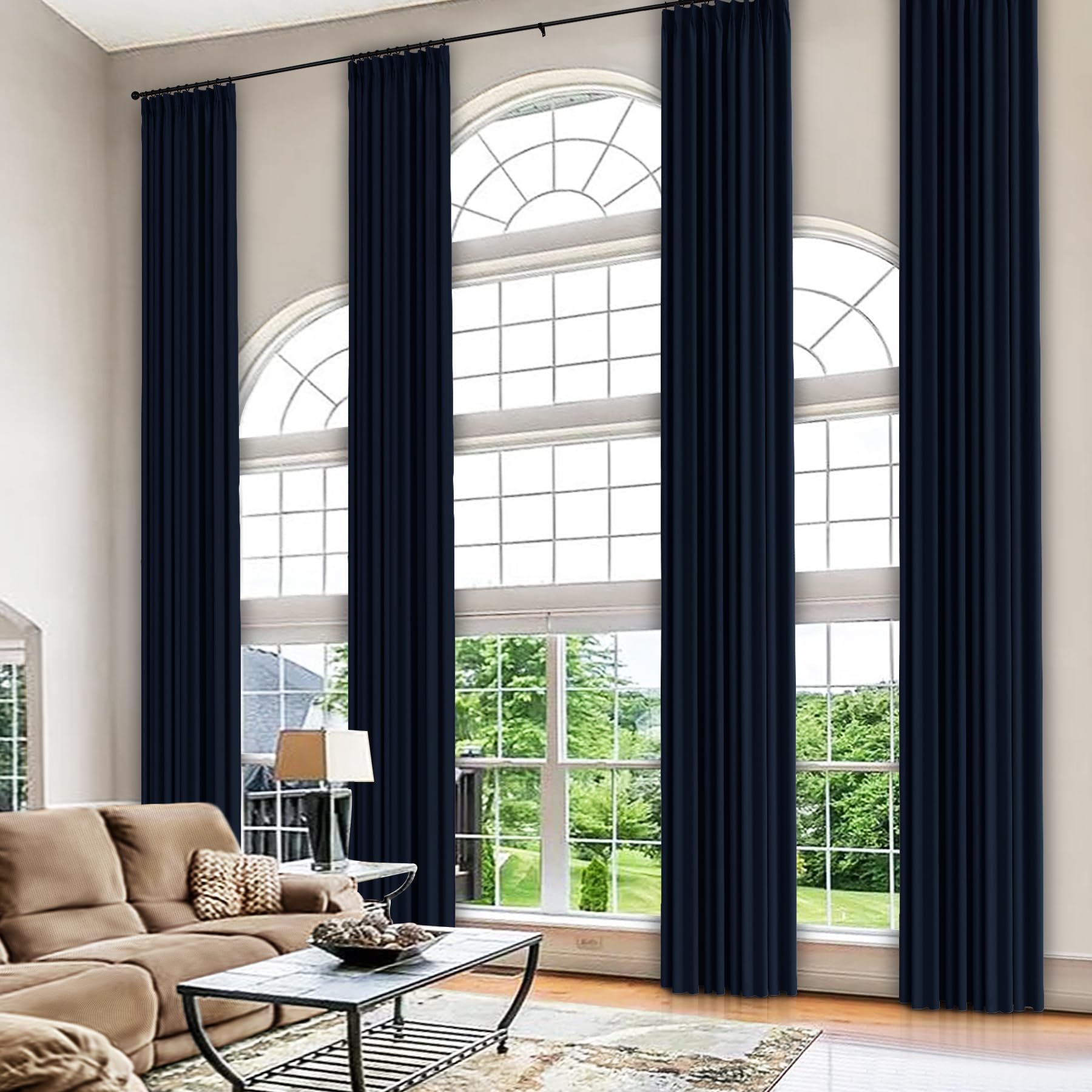 frelement 16ft tall velvet curtains full light blocking curtains with pinch pleat top luxury velvet drapes for high living room thermal insulated curtain with tieback 25" wx192 l navy blue 1 panel