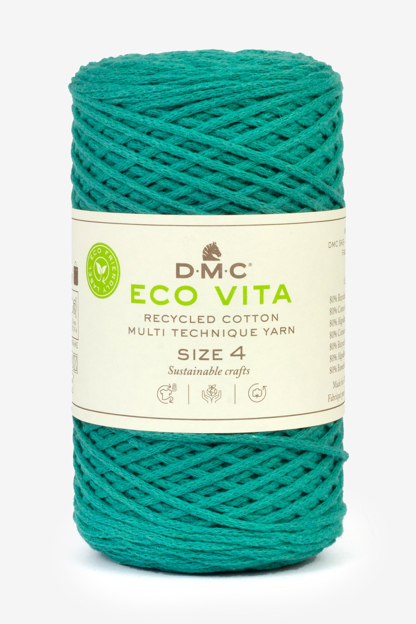 DMC Eco Vita 4, Teal Crochet Knitting Macrame Yarn, 250g