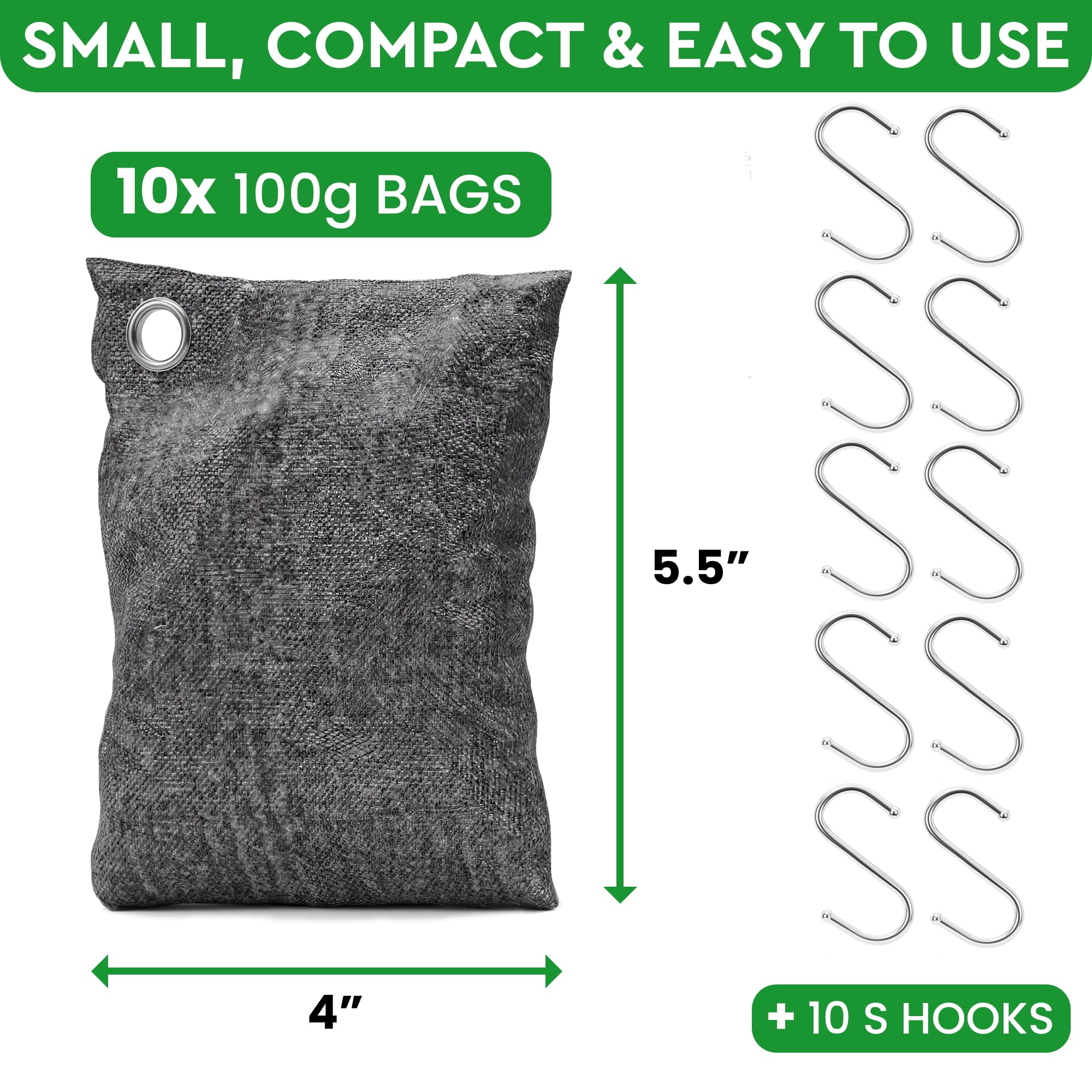 10 Activated Charcoal Bags Odor Absorber H383260