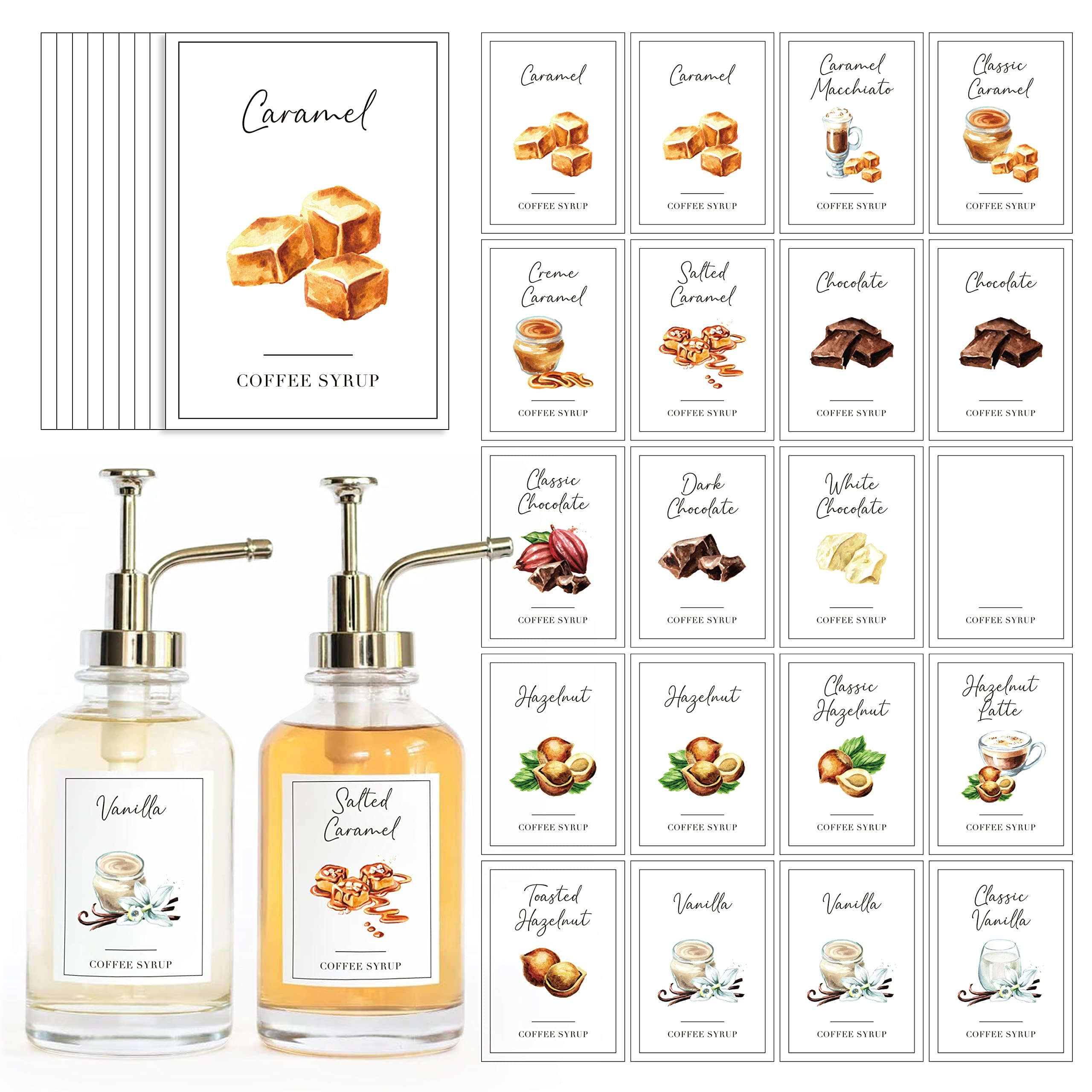 KYONANO 83 Coffee Syrup Labels for Coffee Bar Accessories, Elegant Pattern Décor for Coffee Station, Waterproof Coffee Labels for Coffee Syrup Dispenser & Bottle Organization