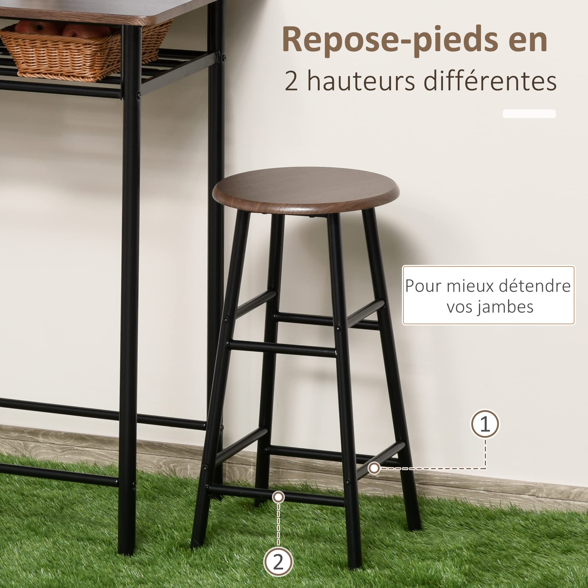 HOMCOM Ensemble Table de Bar avec tabourets, Table à Manger Debout avec 2 chaises, étagère et Pieds en métal, Style Industriel, Table Haute Bar et 2 tabourets pour Salle à Manger, Cuisine, Noir